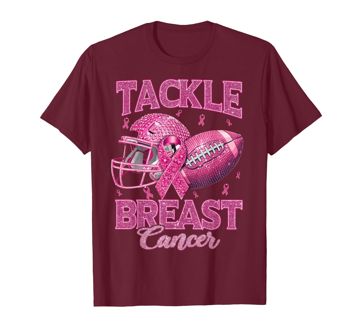 Tackle Breast Cancer Awareness American Football Pink Ribbon T-Shirt