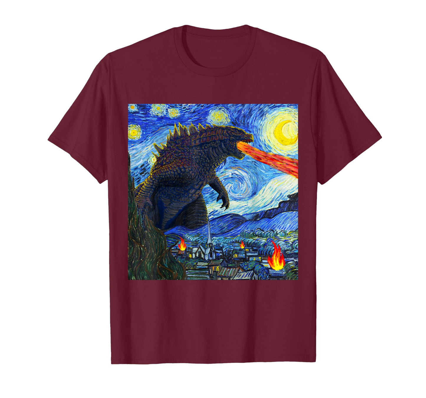 Vintage Japanese Monster Kaiju In Van Gogh Starry Night T-Shirt