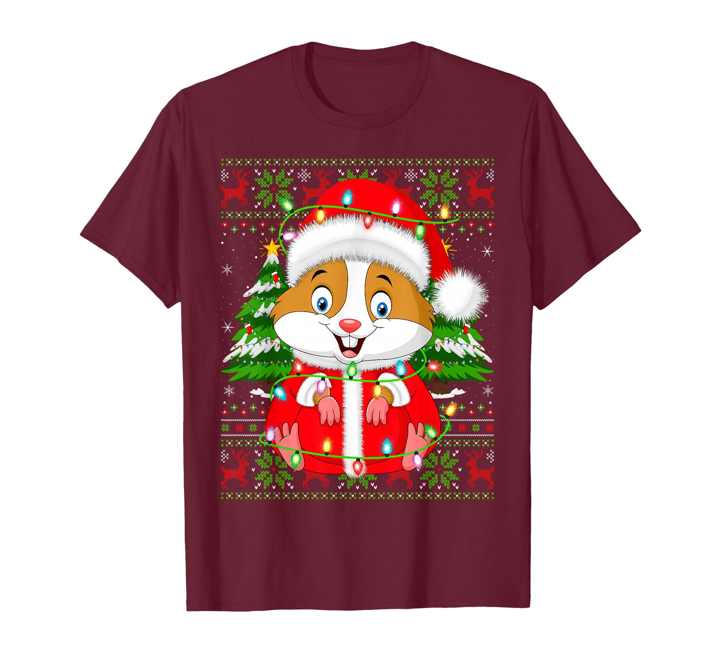 Hamster Christmas Lights Santa Costume Ugly Xmas Sweaters T-Shirt