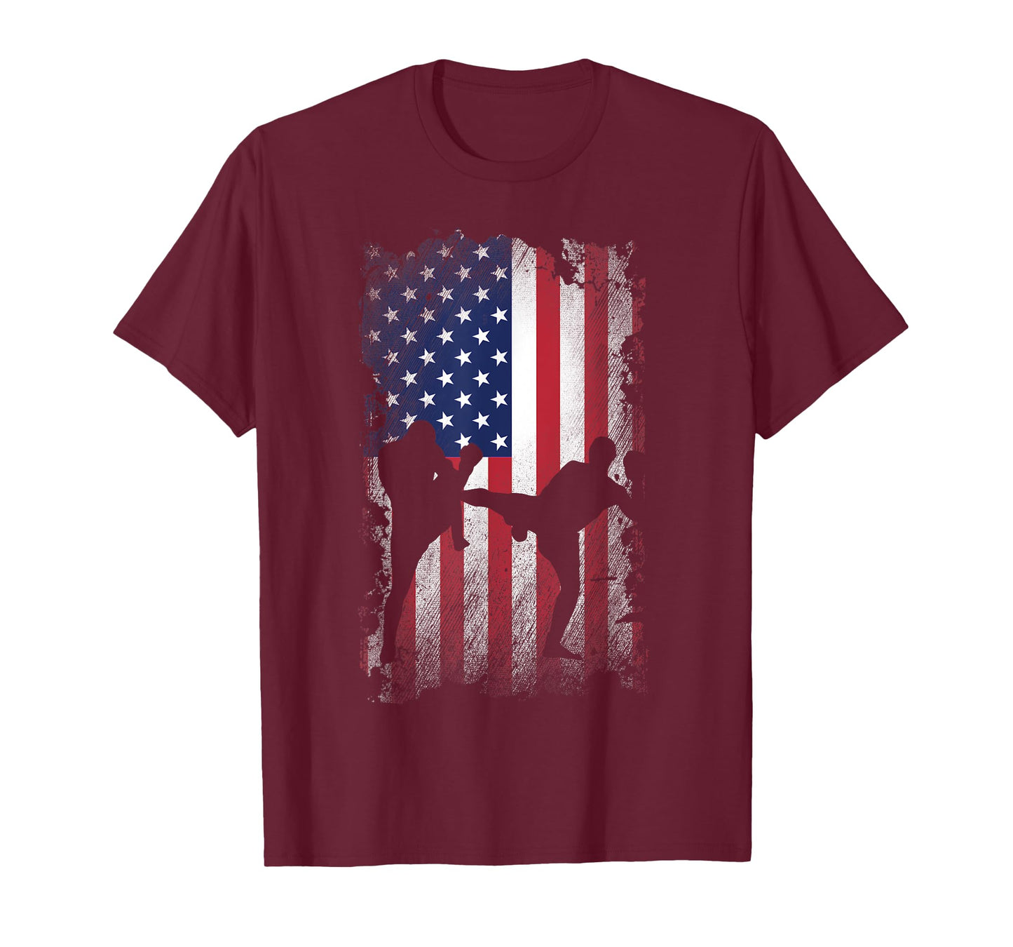 Distressed American Flag Kick Boxing USA Patriotic Gift T-Shirt for Women Kids Men