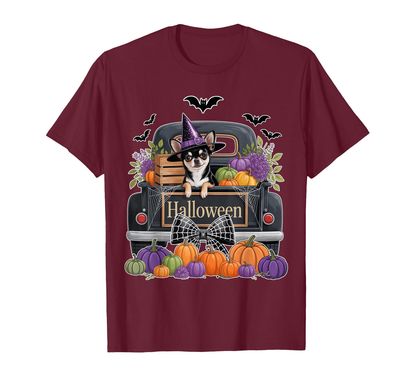 Funny Chihuahua Witch Hat Truck Pumpkin Dog Lovers Halloween T-Shirt