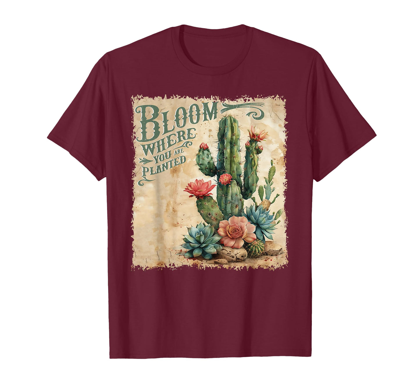Bloom Where You Are Planted Cactus Mental Health Vintage T-Shirt