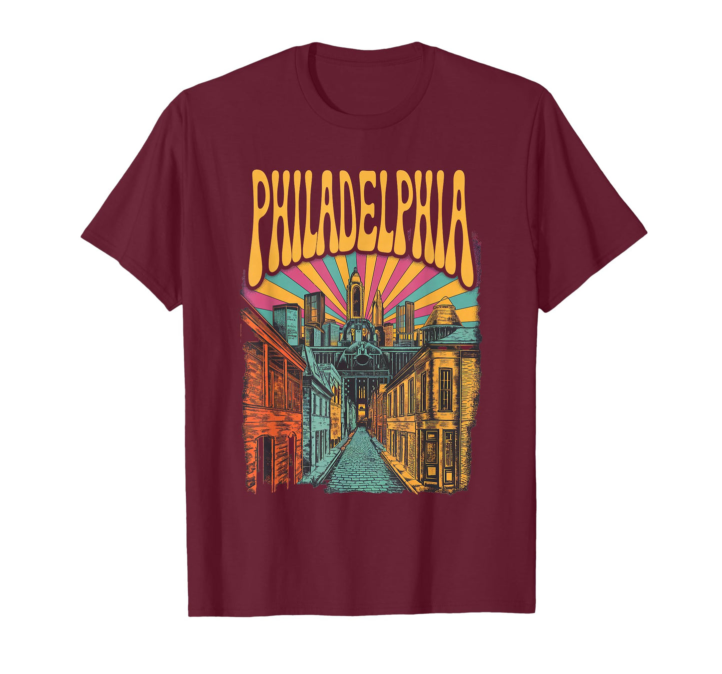 Vintage Philadelphia Pennsylvania Skyline Cityscape Retro T-Shirt