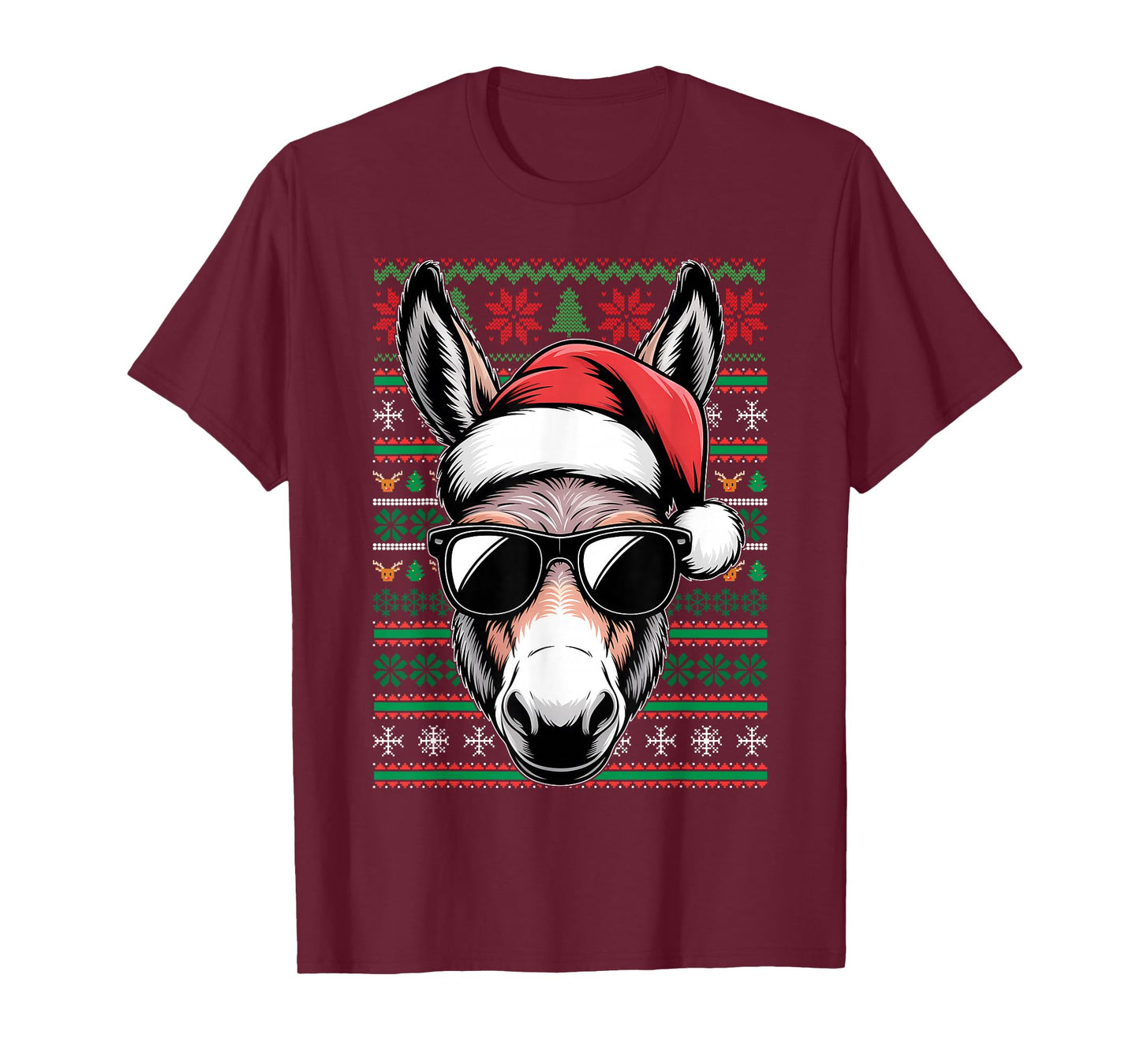 Christmas Donkey Santa Hat Cute Animal Ugly Xmas T-Shirt