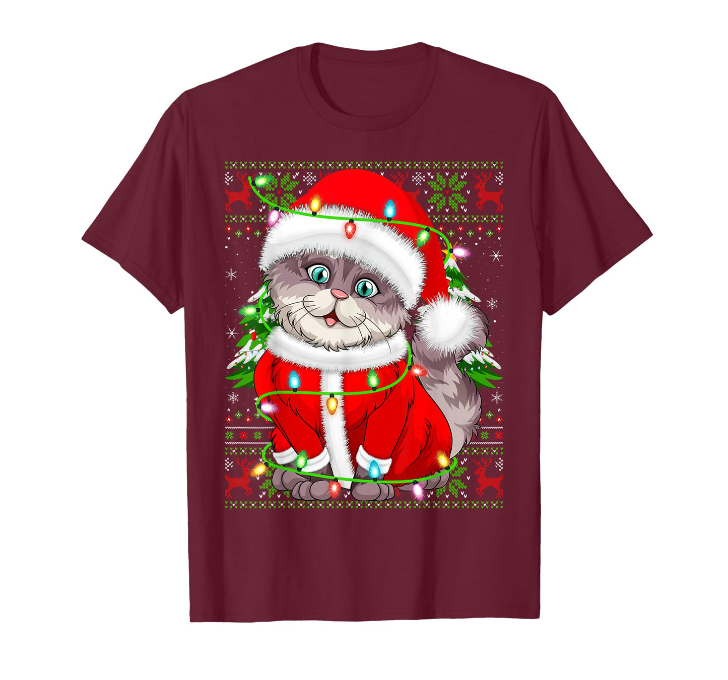 Cat Christmas Lights Santa Costume Cat Ugly Xmas Sweaters T-Shirt