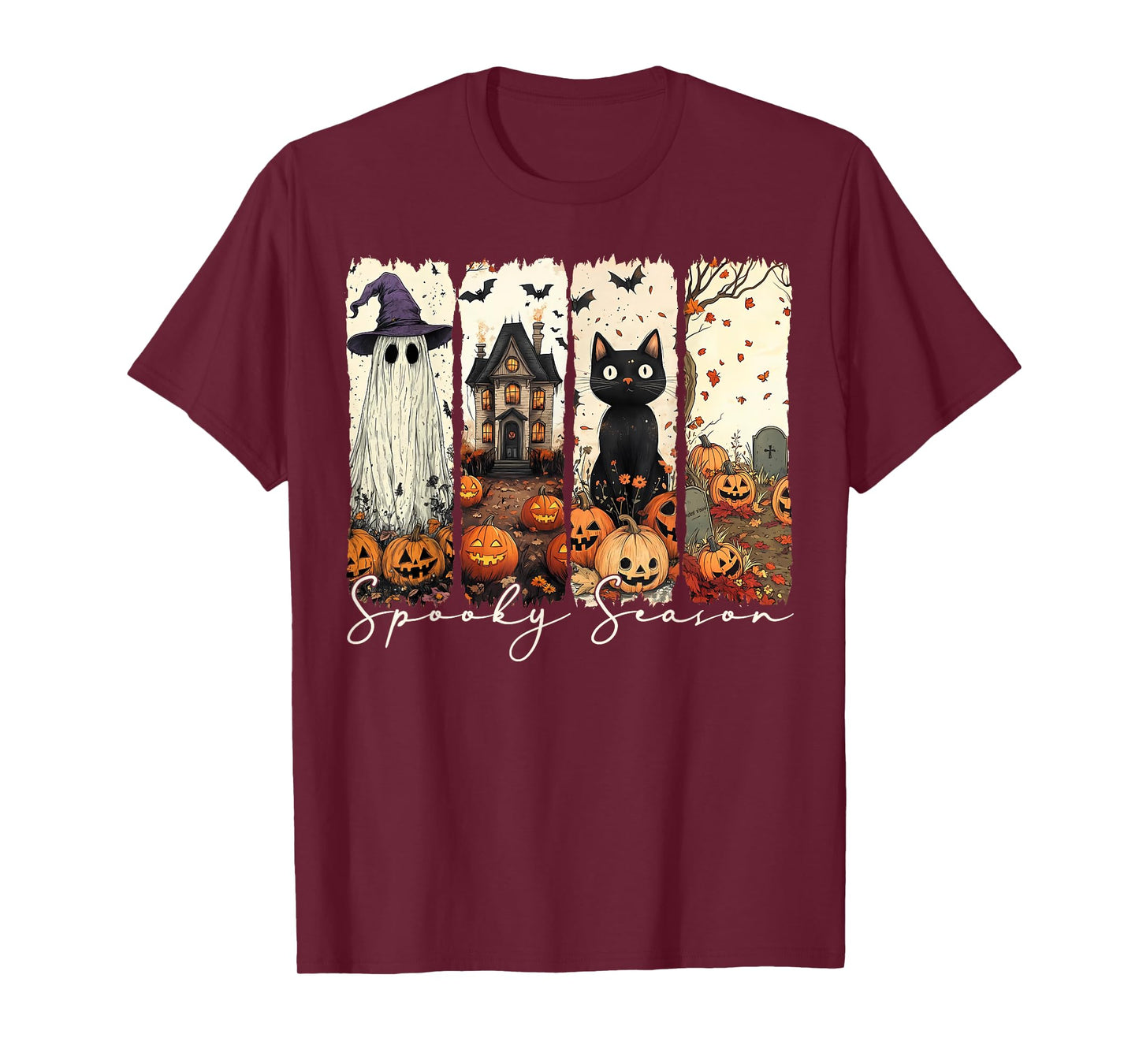 Spooky Season Vintage Halloween Ghost Pumpkin Coquette Bow T-Shirt