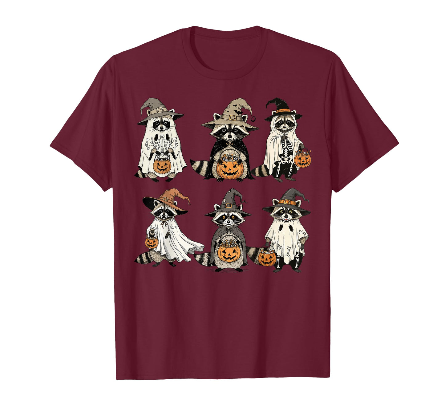 Ghost Witch Zombie Halloween Raccoon T-Shirt