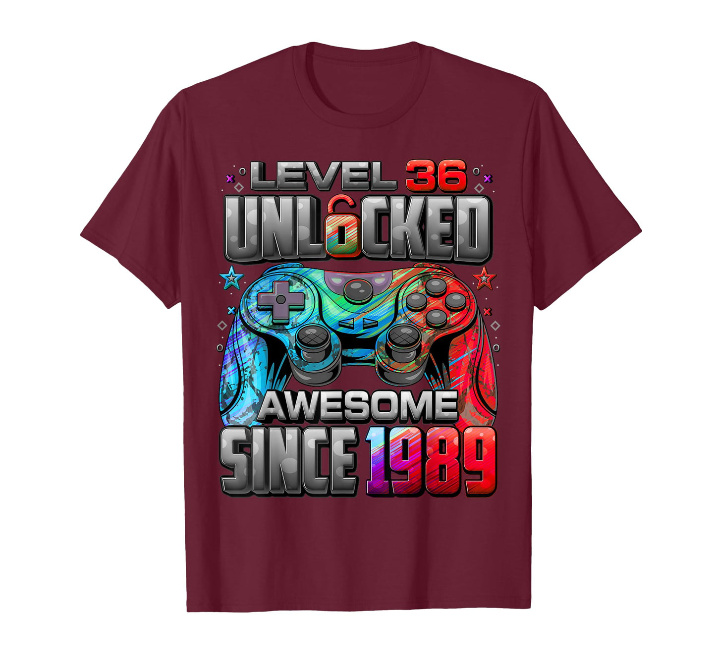 Level 36 Unlocked Awesome Since 1989 36th Birthday Gaming T-Shirt