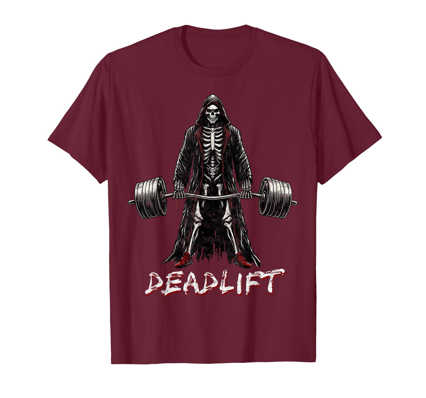 Deadlift Skeleton Halloween Gym Jokes Weightlifting Workout T-Shirt, Small, Black