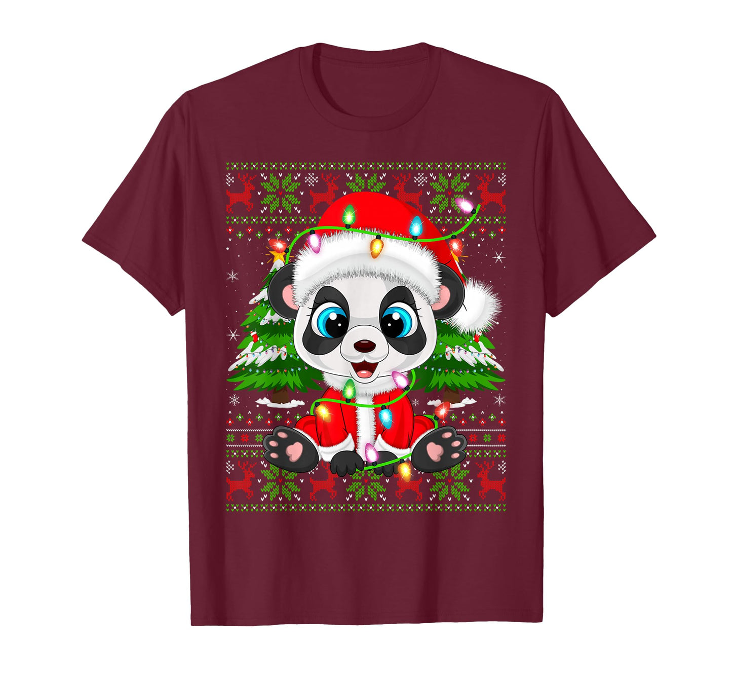 Panda Christmas Lights Santa Costume Ugly Xmas Sweaters T-Shirt