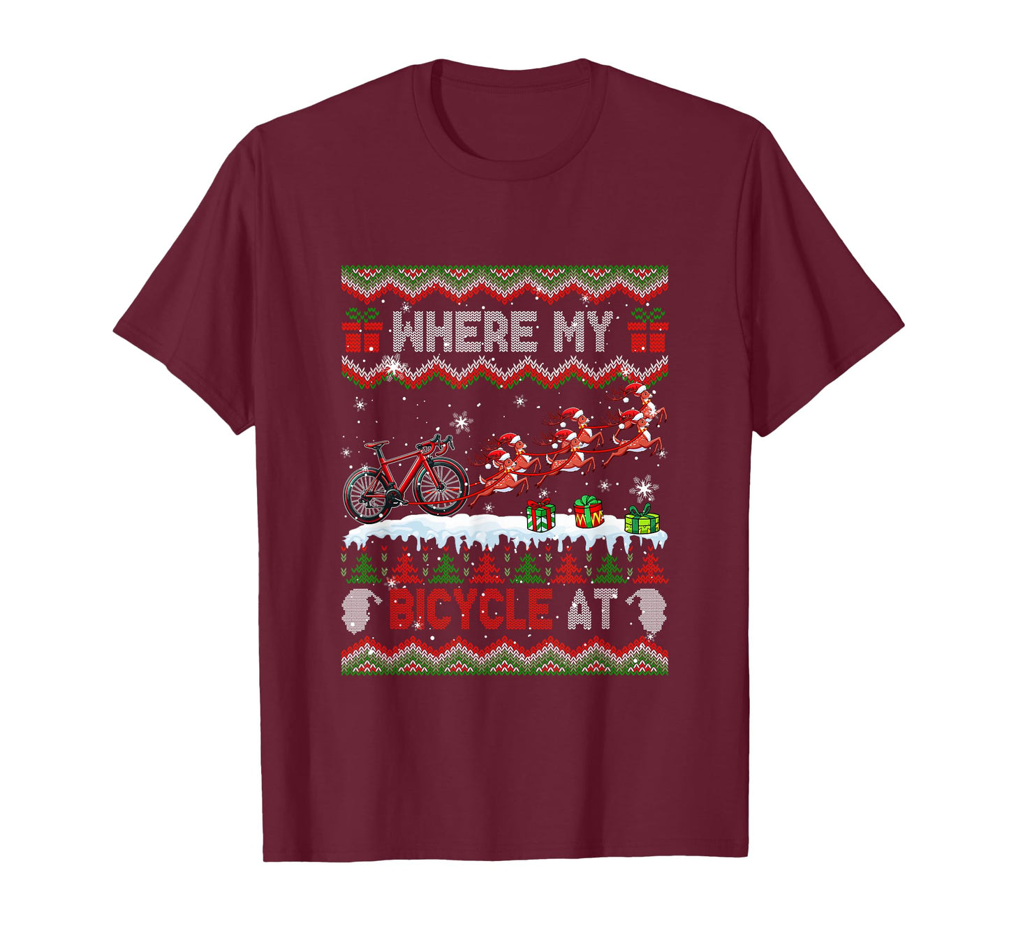 Where My Bicycle at Christmas Sweater Sleigh Reindeer T-Shirt
