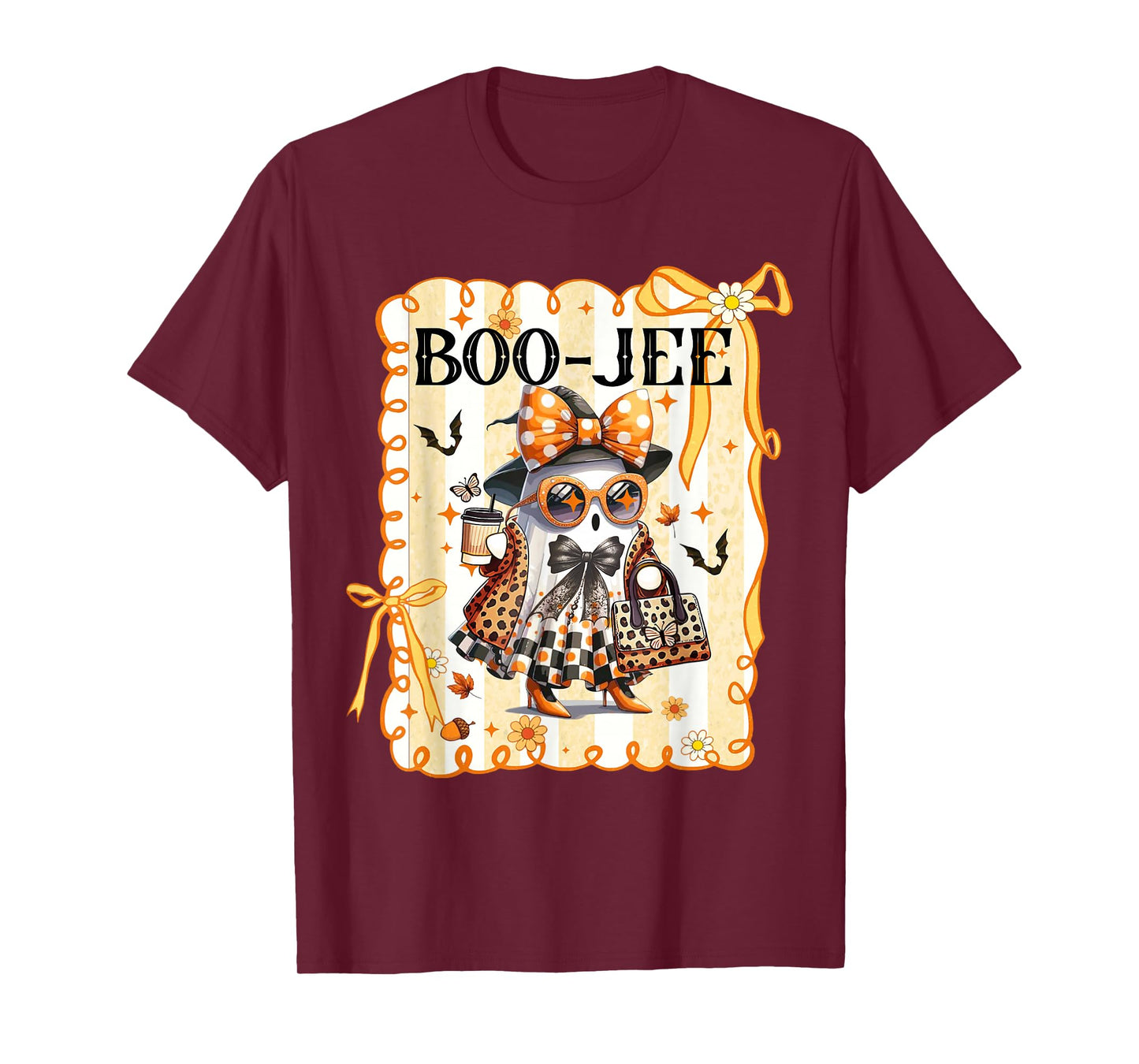 Boo-JEE Cute Ghost Boujee Boo Leopard Coquette Bow Halloween T-Shirt
