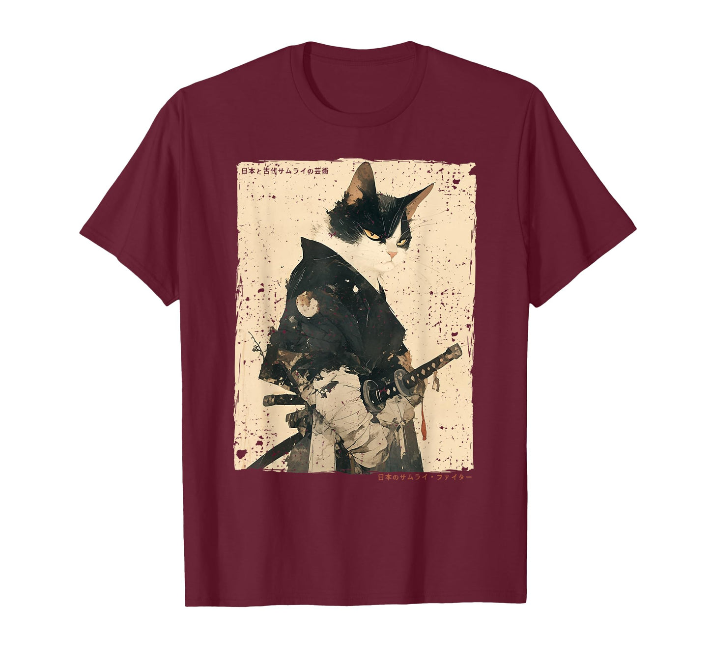 Samurai Cat Warrior Ukiyo Ink Artwork Cat Samurai T-Shirt