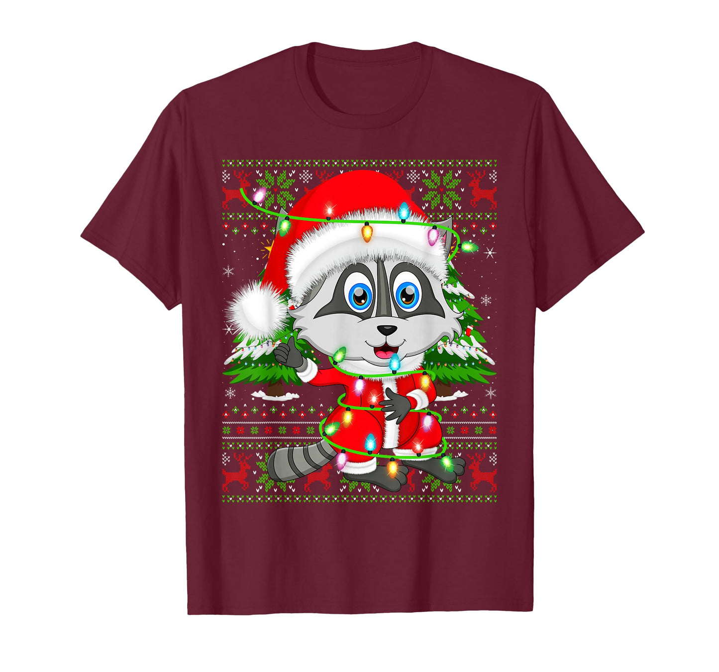 Raccoon Christmas Lights Santa Costume Ugly Xmas Sweaters T-Shirt