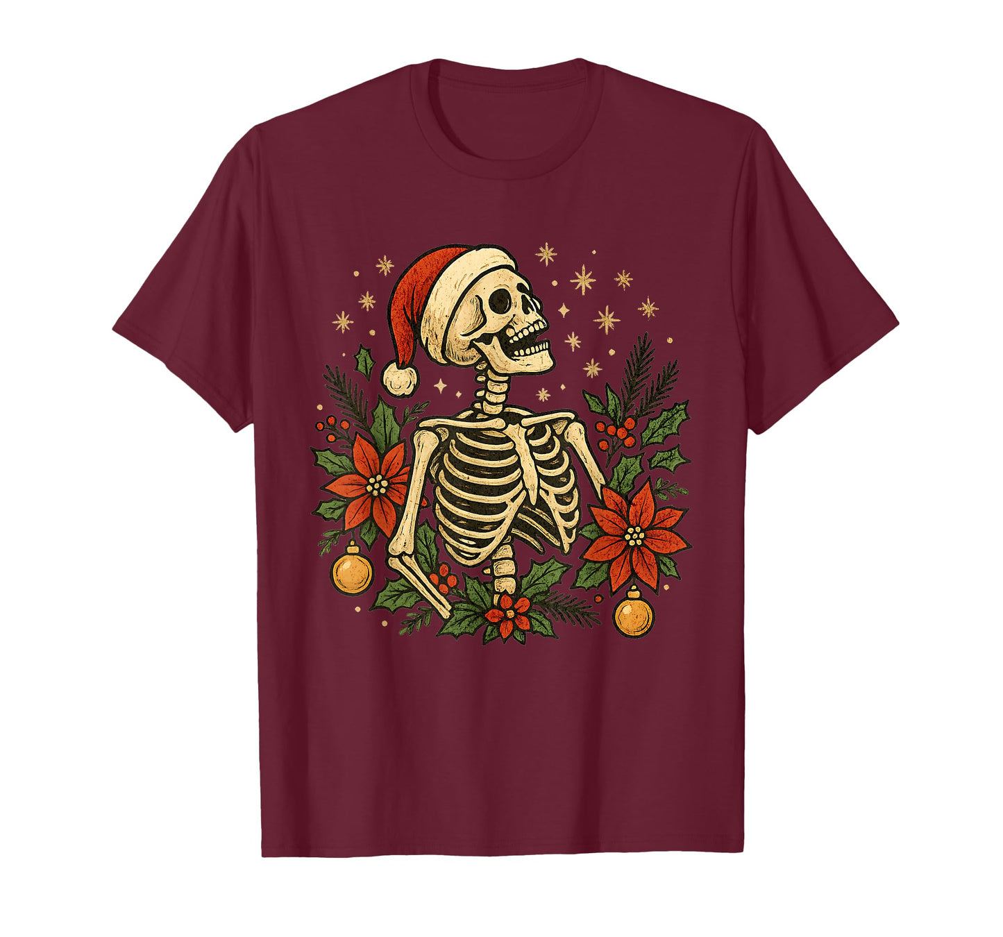 Vintage Christmas Gothic Skeleton Santa Hat Holiday T-Shirt