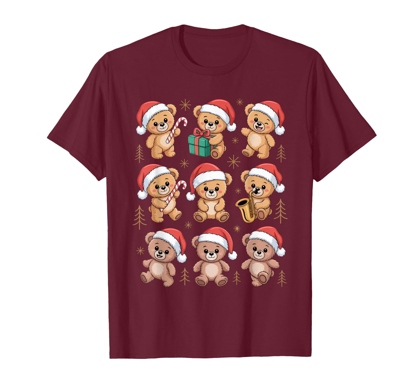 Santa Teddy Bears for Christmas Cheerful Kids Holiday Fun T-Shirt