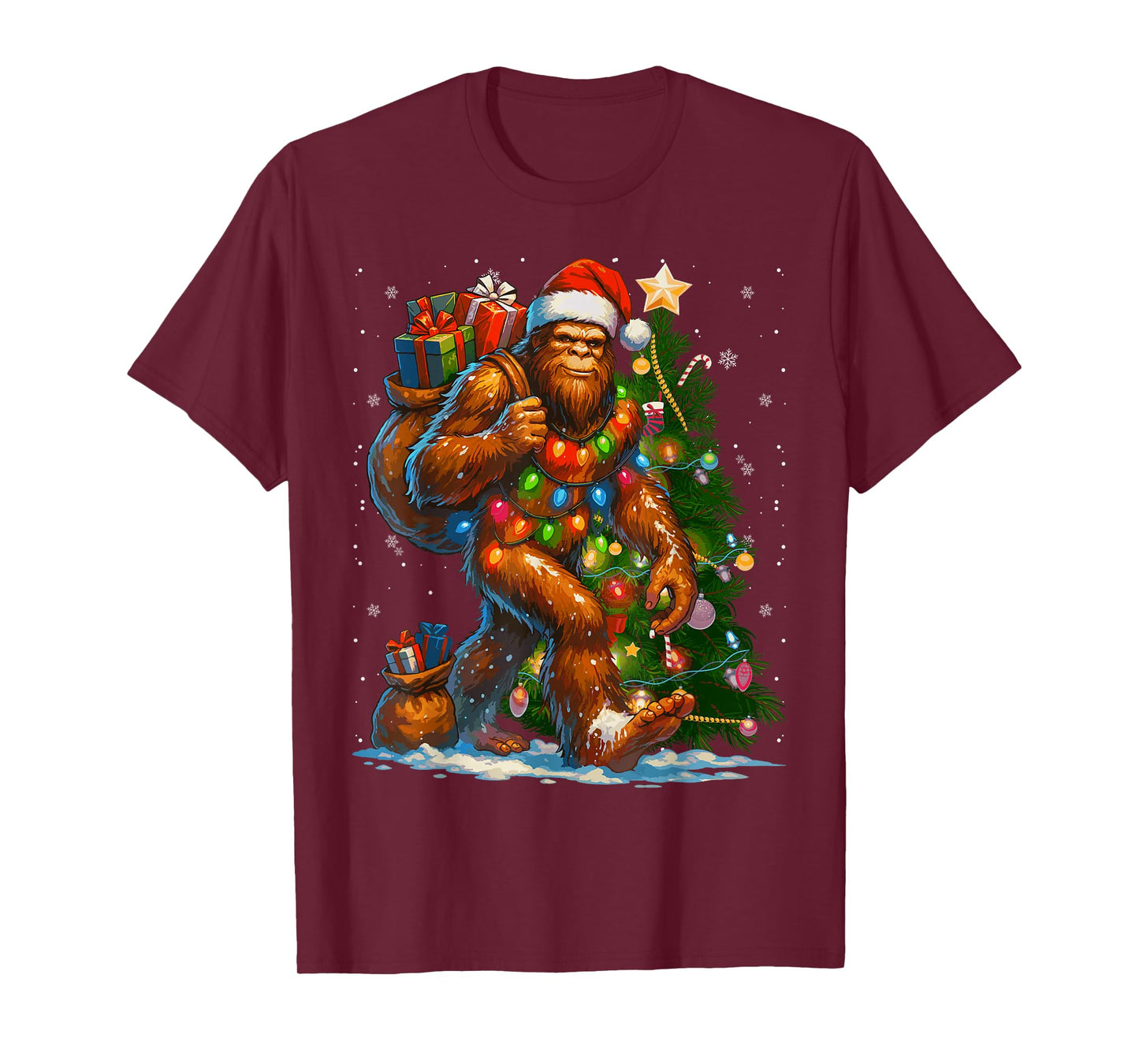 Merry Christmas Pajamas Bigfoot Christmas Tree Lights Boys T-Shirt