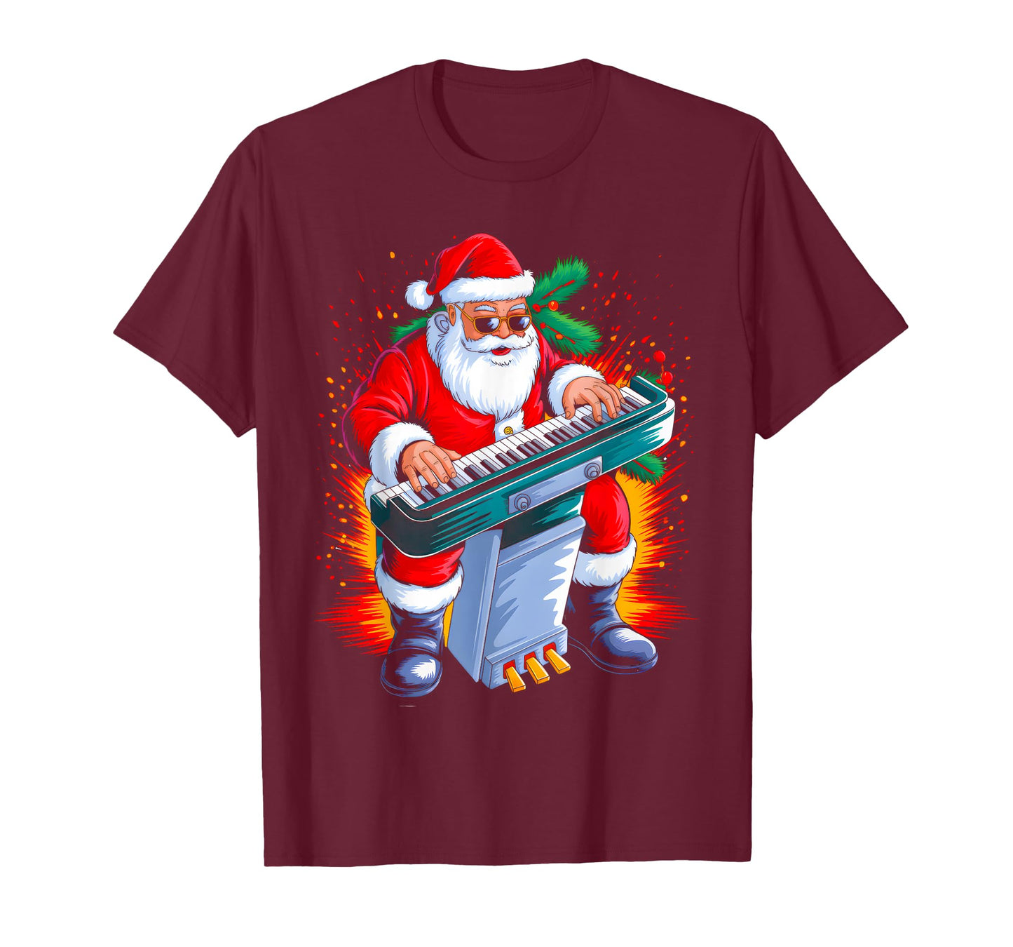 Piano Santa Playing Drums Funny Christmas Music Lover Boys T-Shirt