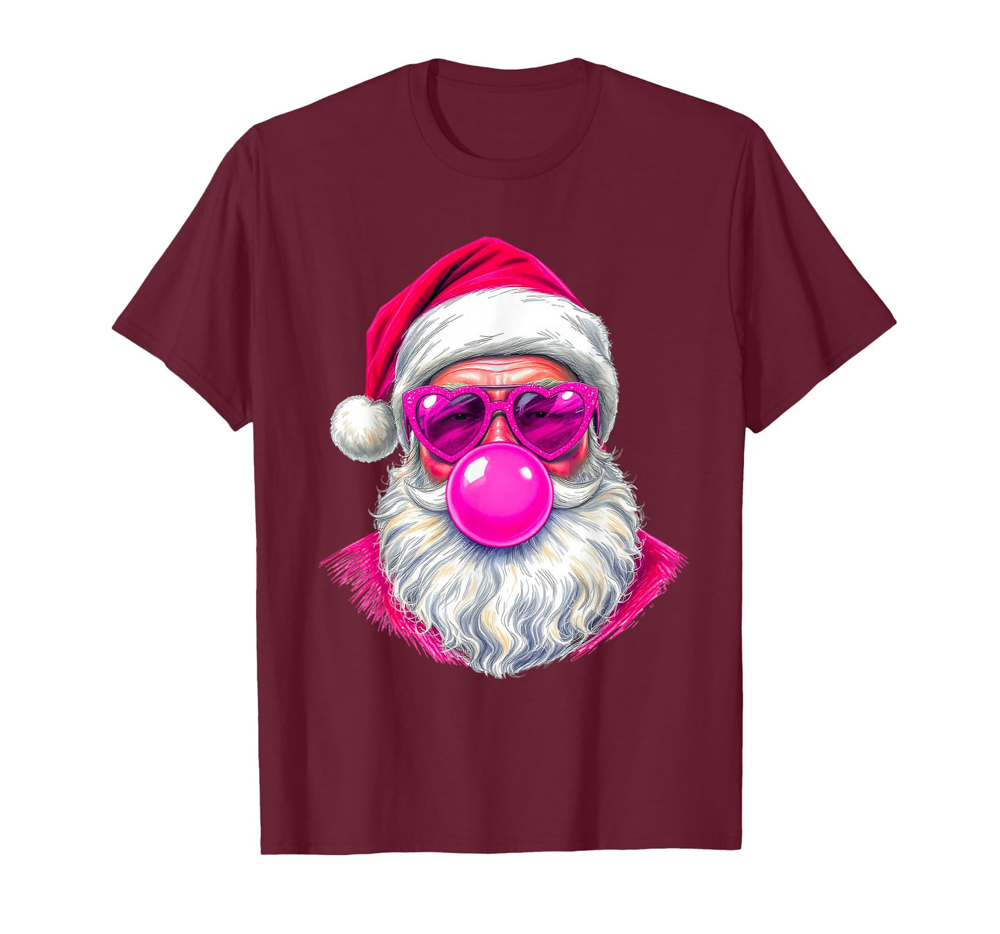 Vintage Retro Santa Christmas Bubble Gum Pink Sunglasses T-Shirt