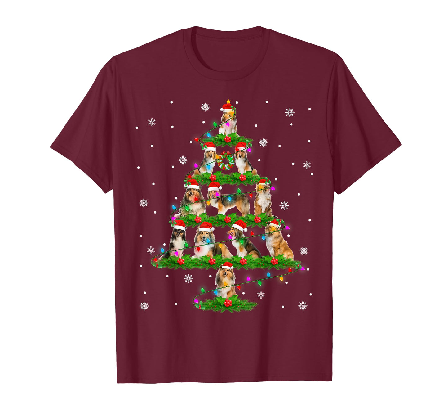 Shetland Sheepdog Christmas Tree Lights Santa Sheltie Xmas T-Shirt