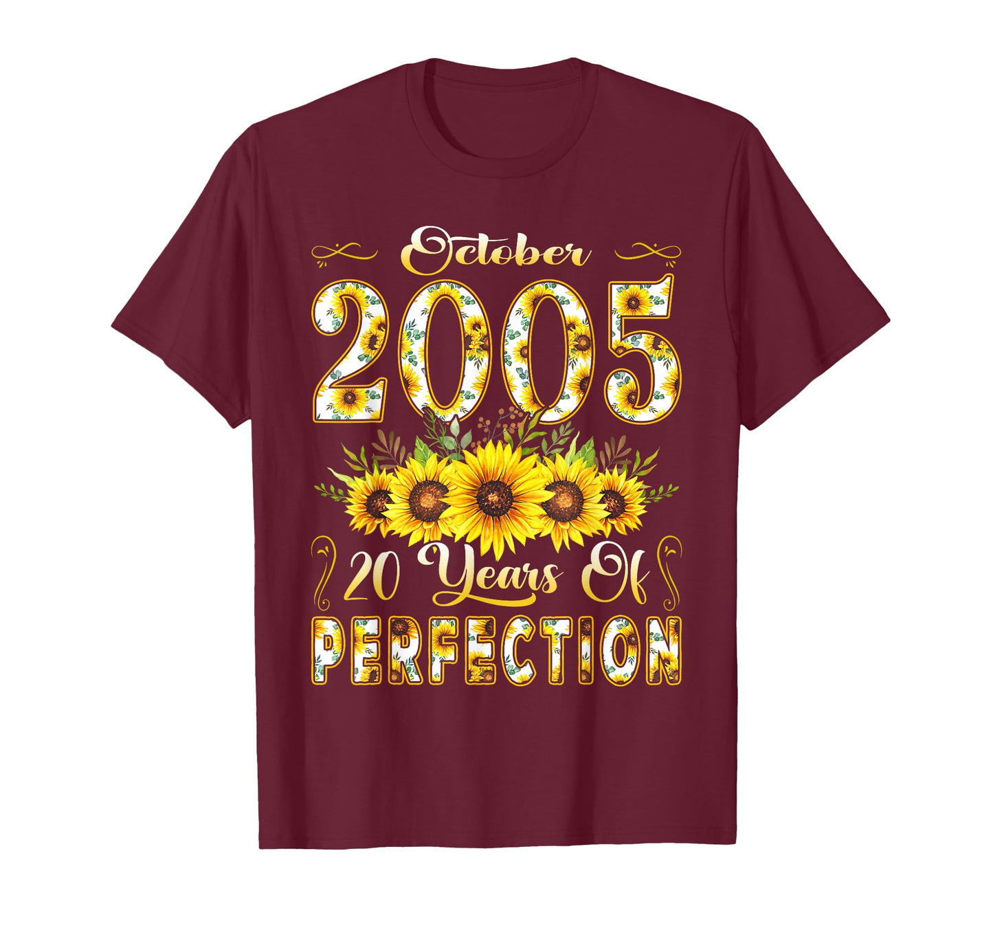 20 Year Old October 2005 Sunflower 20th Birthday Women T-Shirt