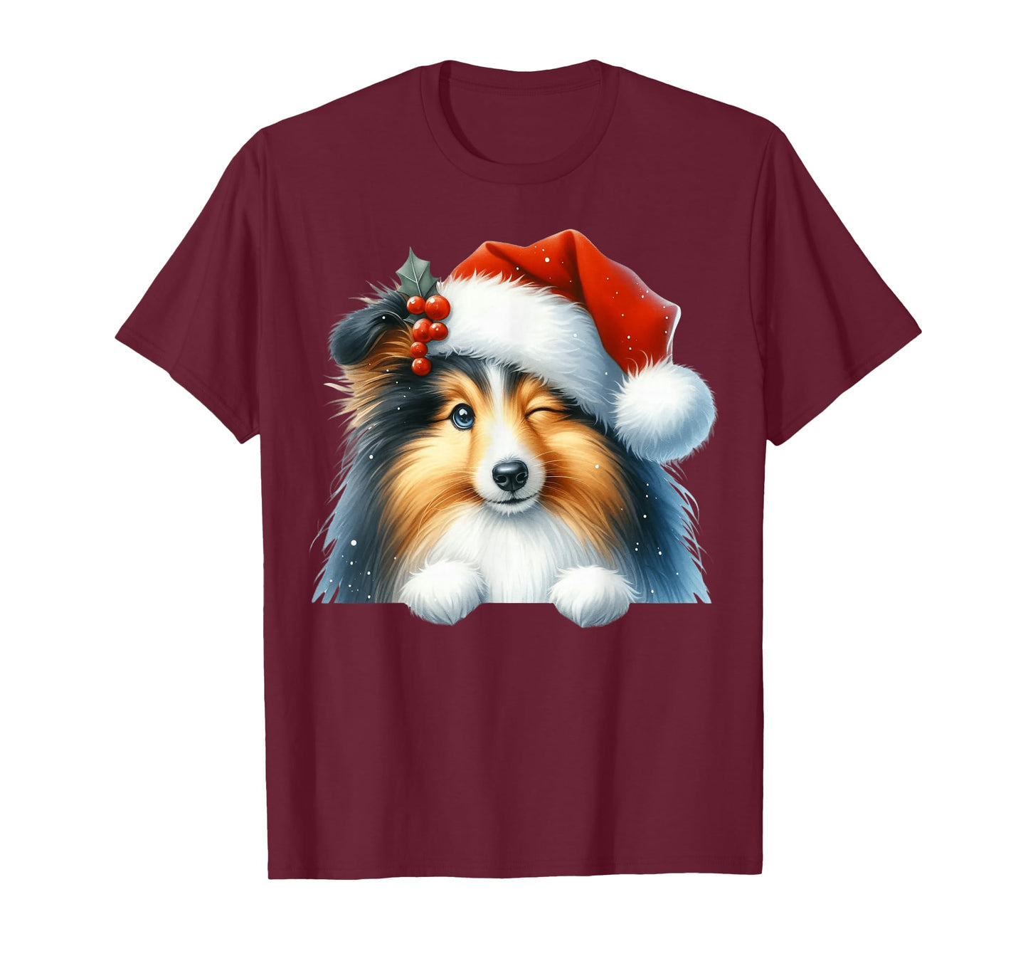 Shetland Sheepdog Dog Christmas Santa Hat Dog Mom Dad T-Shirt