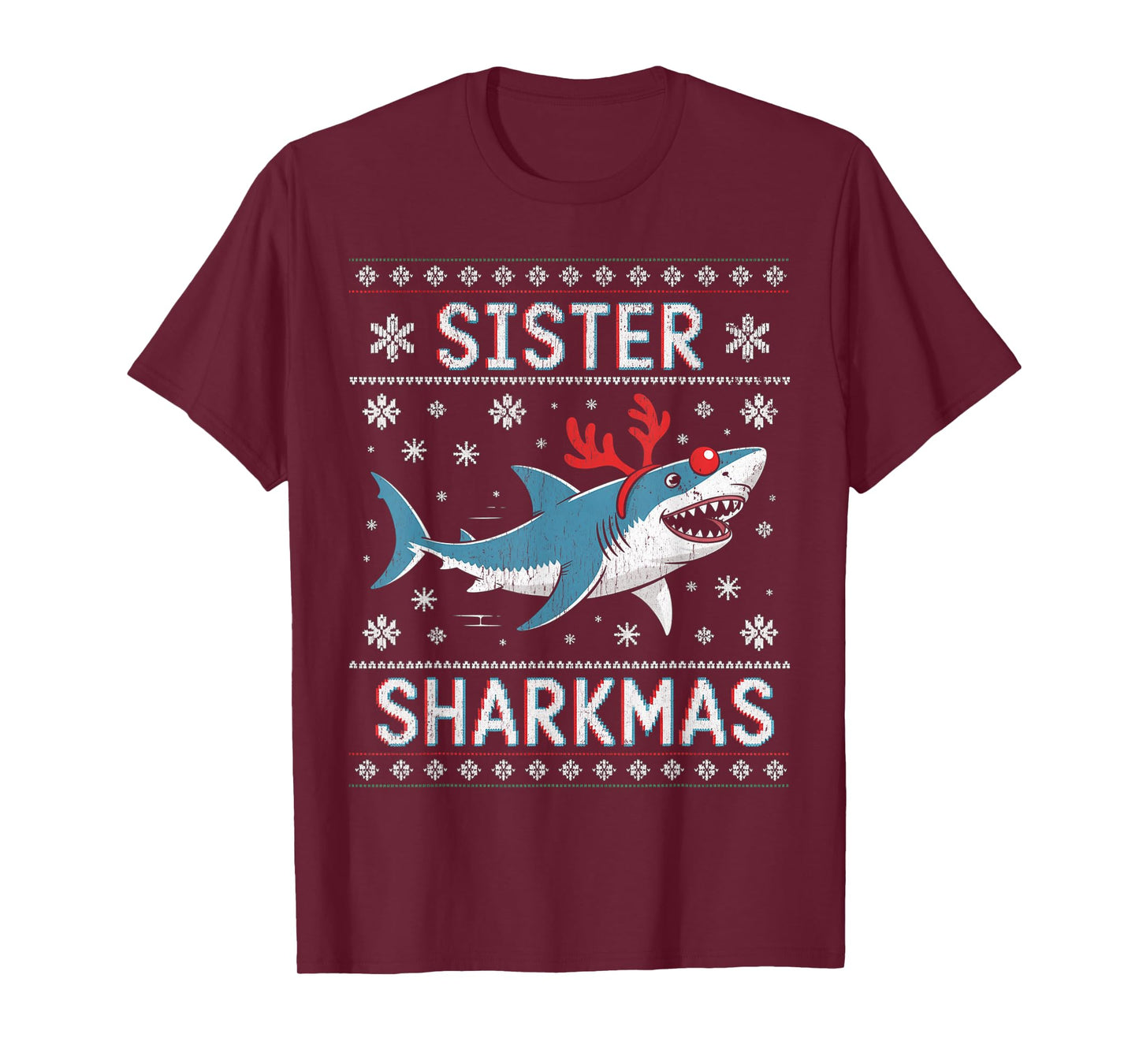 Sister Sharkmas Funny Shark Santa Hat Ugly Christmas Sweater T-Shirt