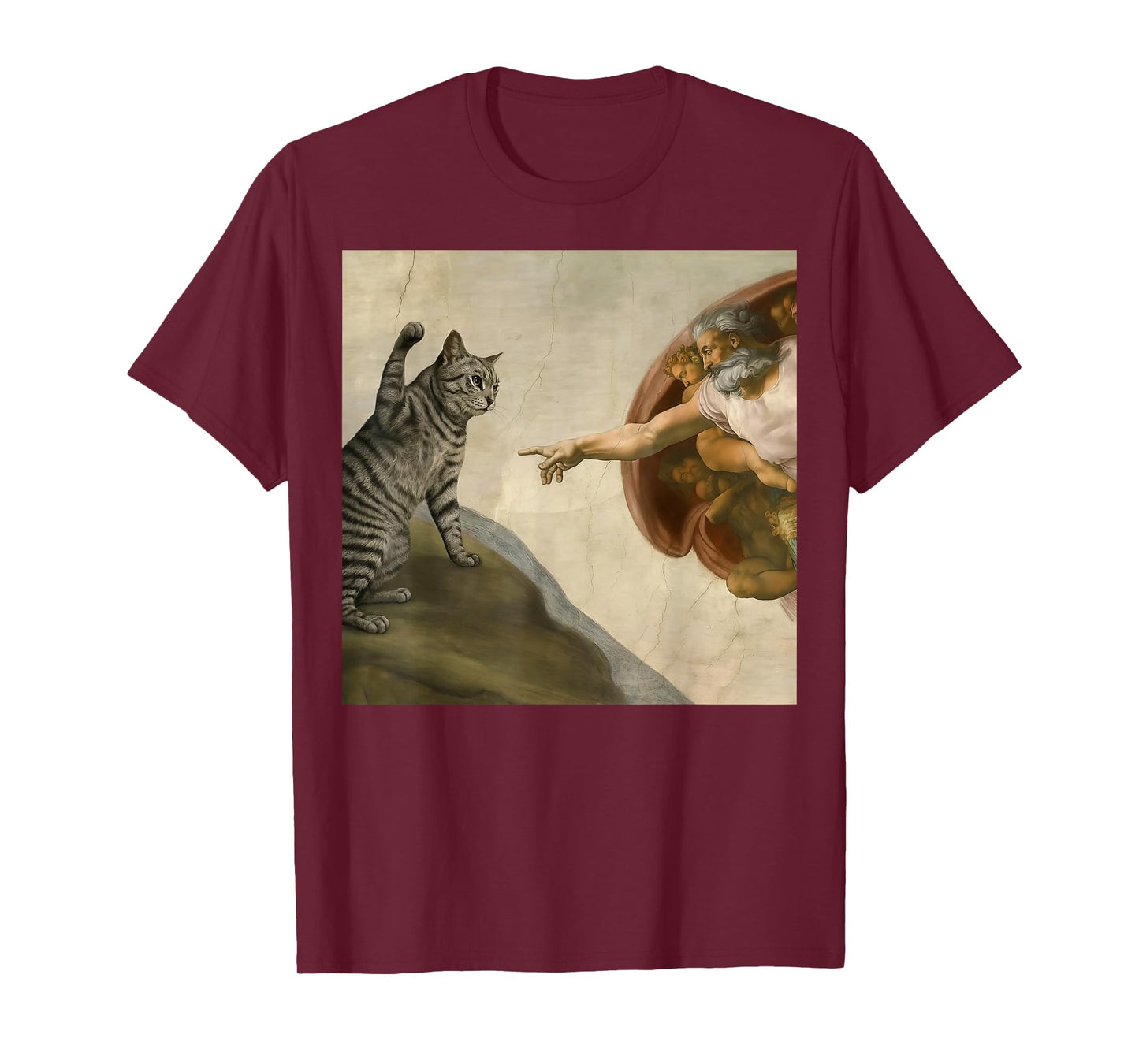 Funny Cat Meme in Creation of Adam Parody T-Shirt for Men Women Kids