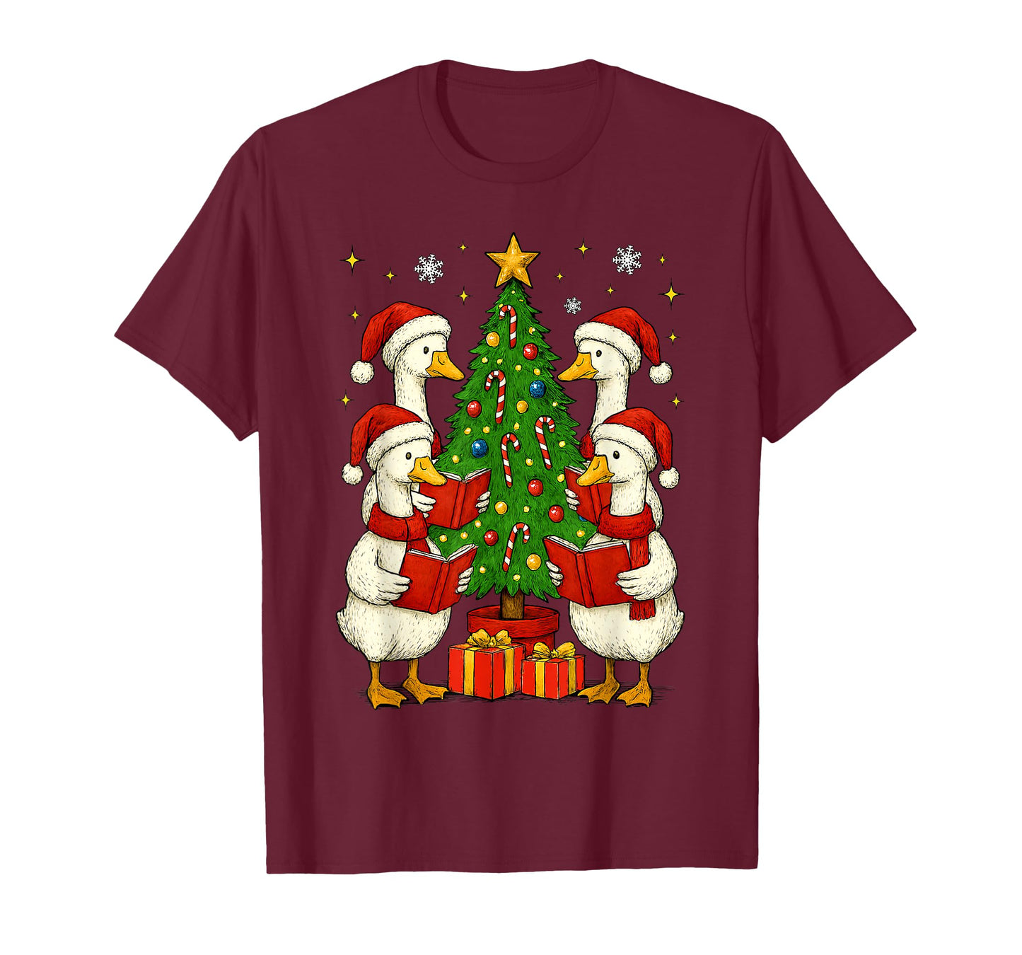 Funny Silly Goose Christmas Singing Geese Xmas Tree Caroling T-Shirt
