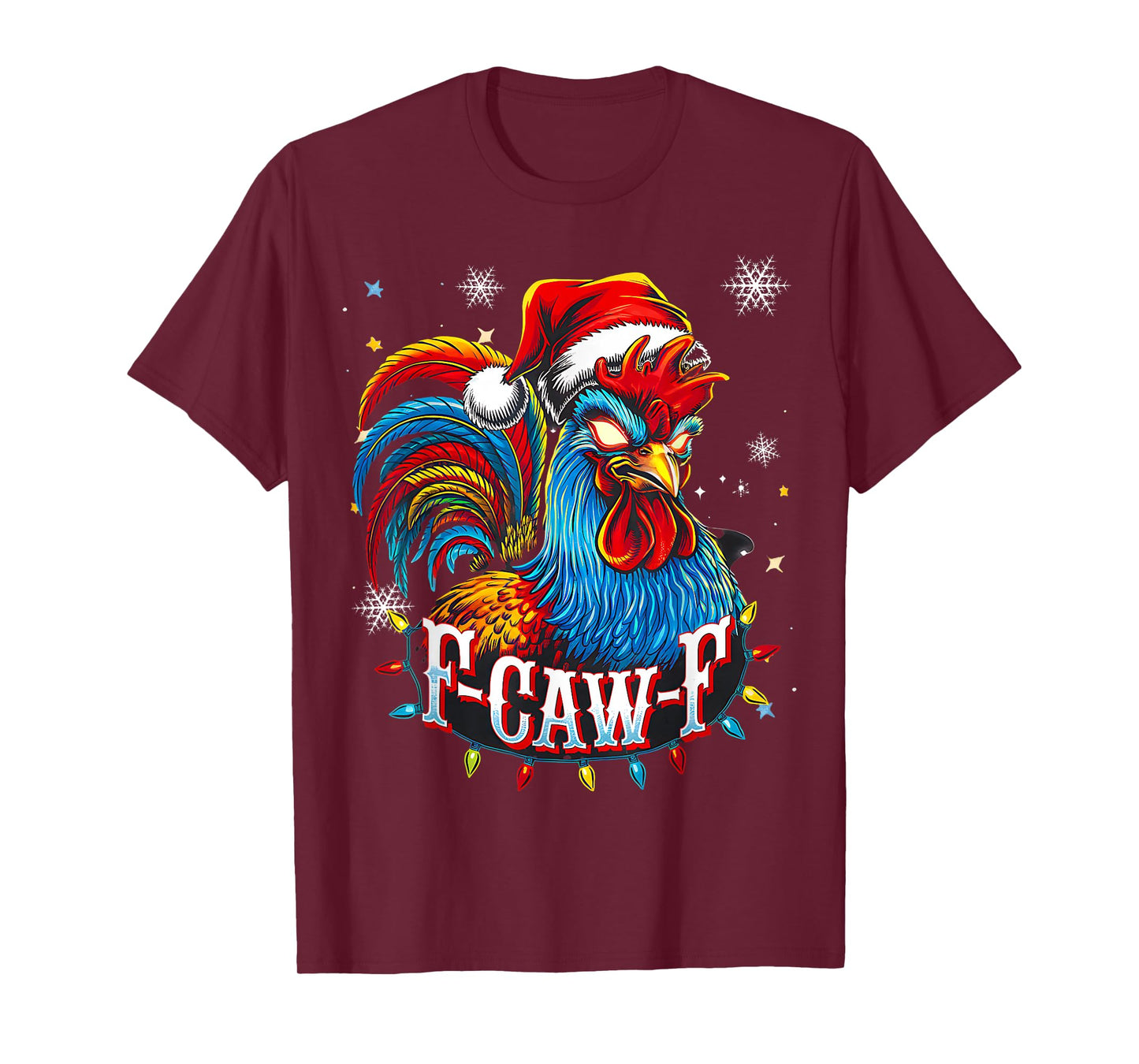 Funny Chicken Christmas Rooster Santa Hat F-CAW-F Humor Xmas T-Shirt