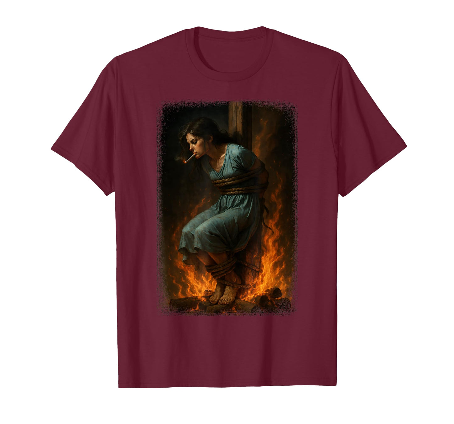 Witch Lighting Cigarette with Flames Occult Unholy Funny T-Shirt
