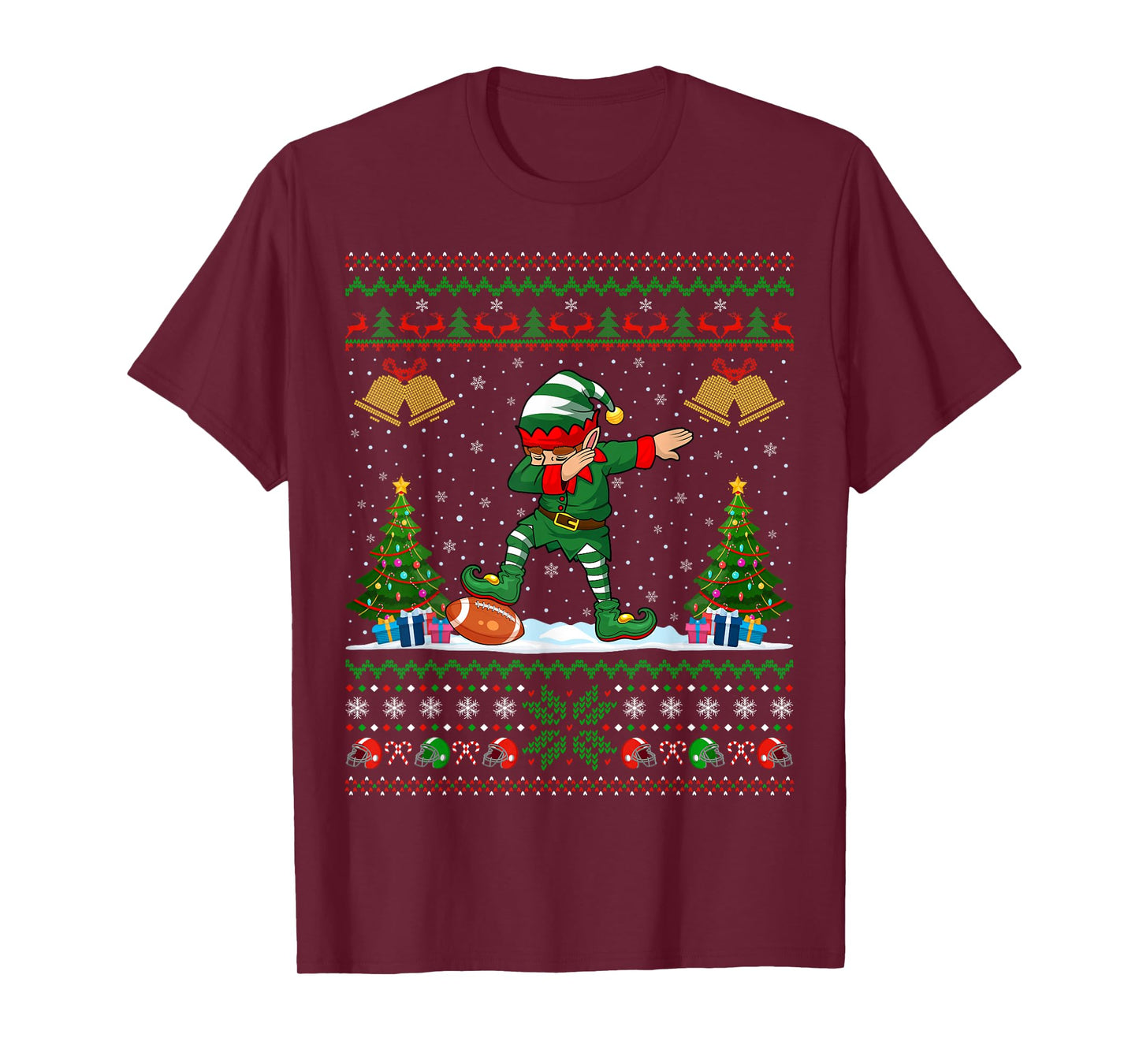 Ugly Sweater Xmas Pajamas Dabbing Elf Football Christmas T-Shirt