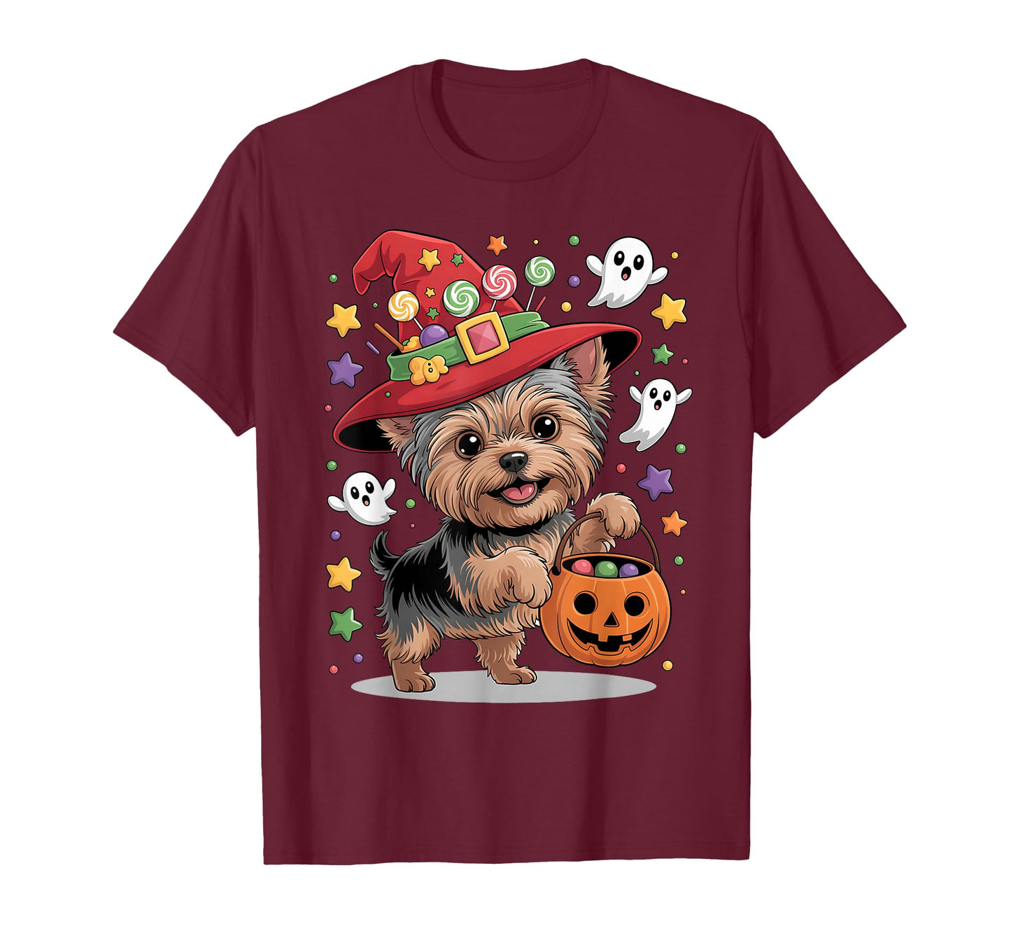 Yorkshire Terrier Dog Pumpkin Ghost Candy Witch Halloween T-Shirt