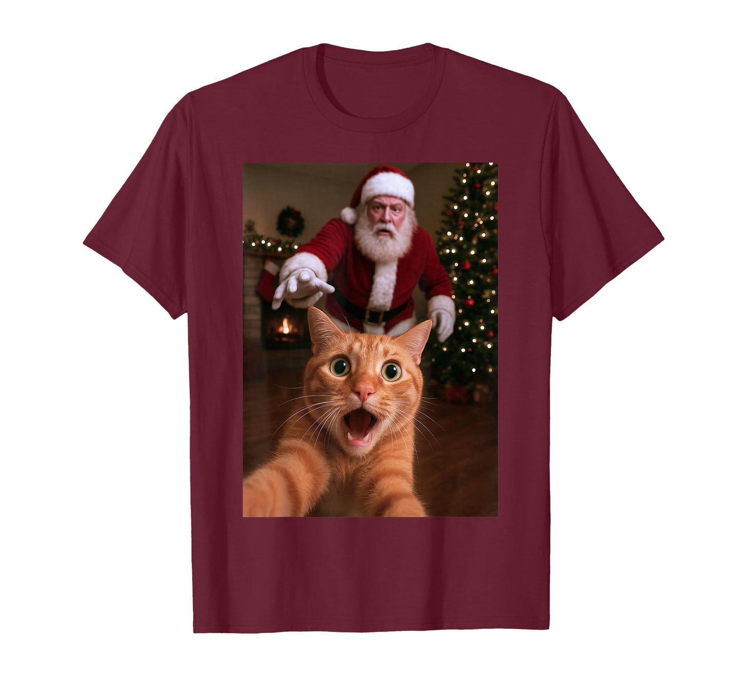 Cat Selfie Santa Claus Funny Christmas Kitty Humor T-Shirt