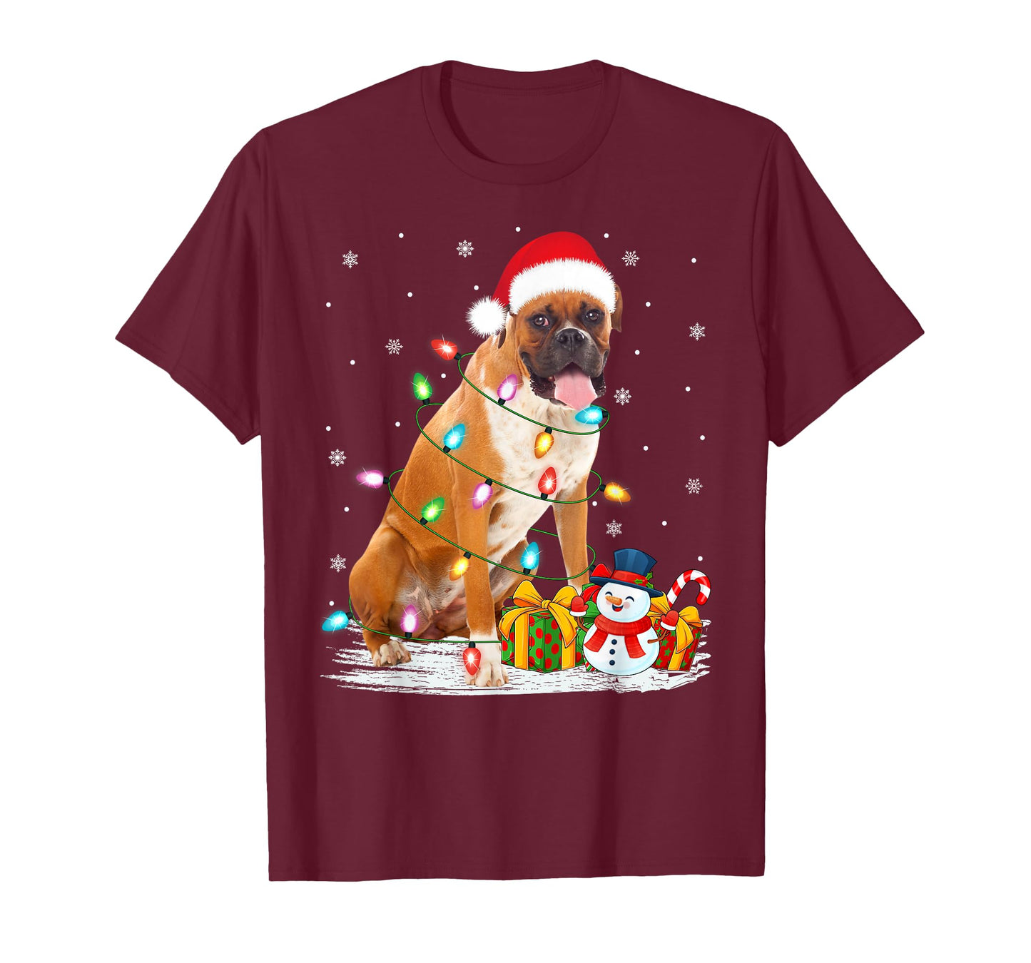 Boxer Dog Christmas Lights Holiday Santa Hat Xmas T-Shirt