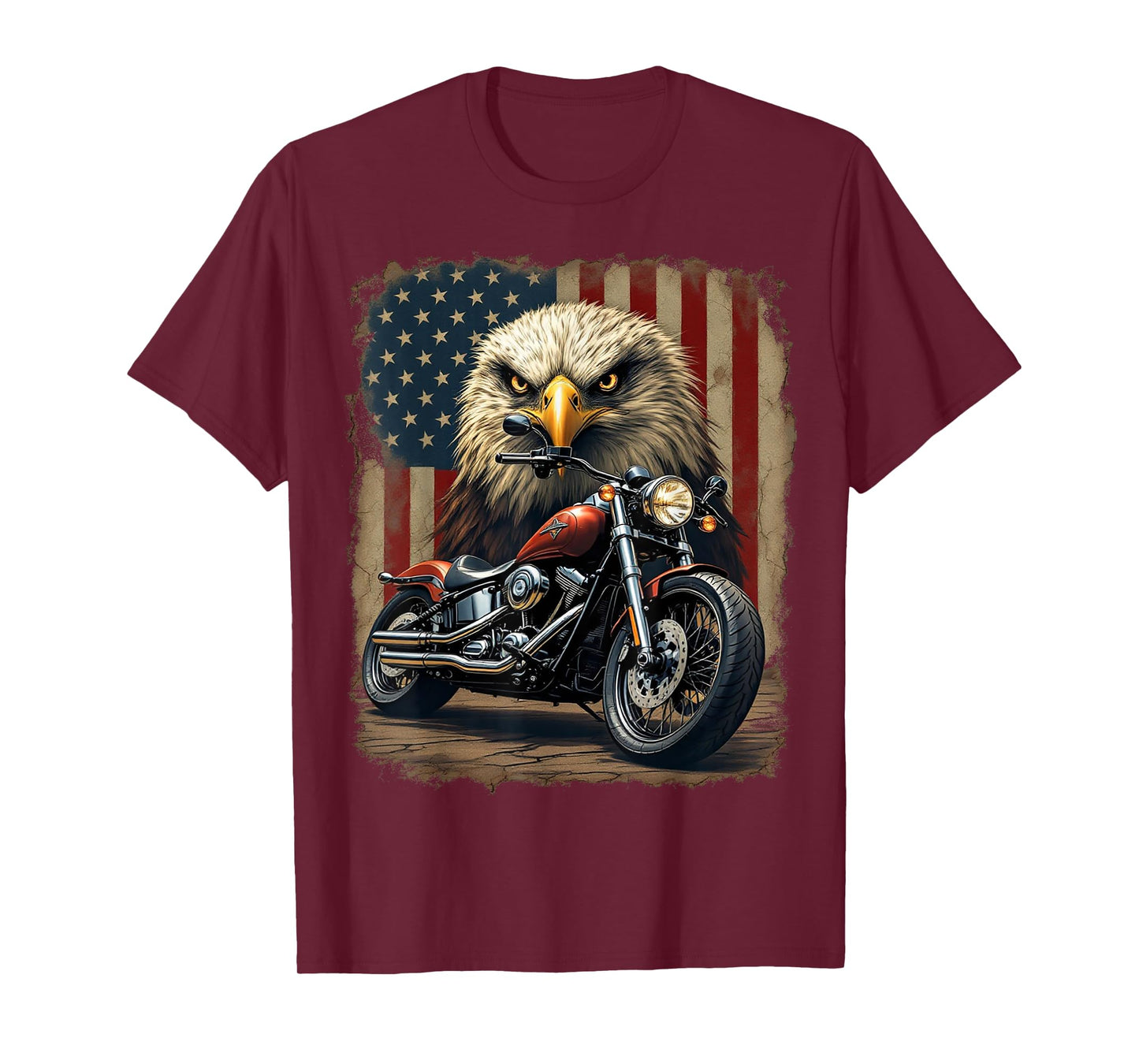 Motorcycle USA Flag Retro Biker Chopper T-Shirt