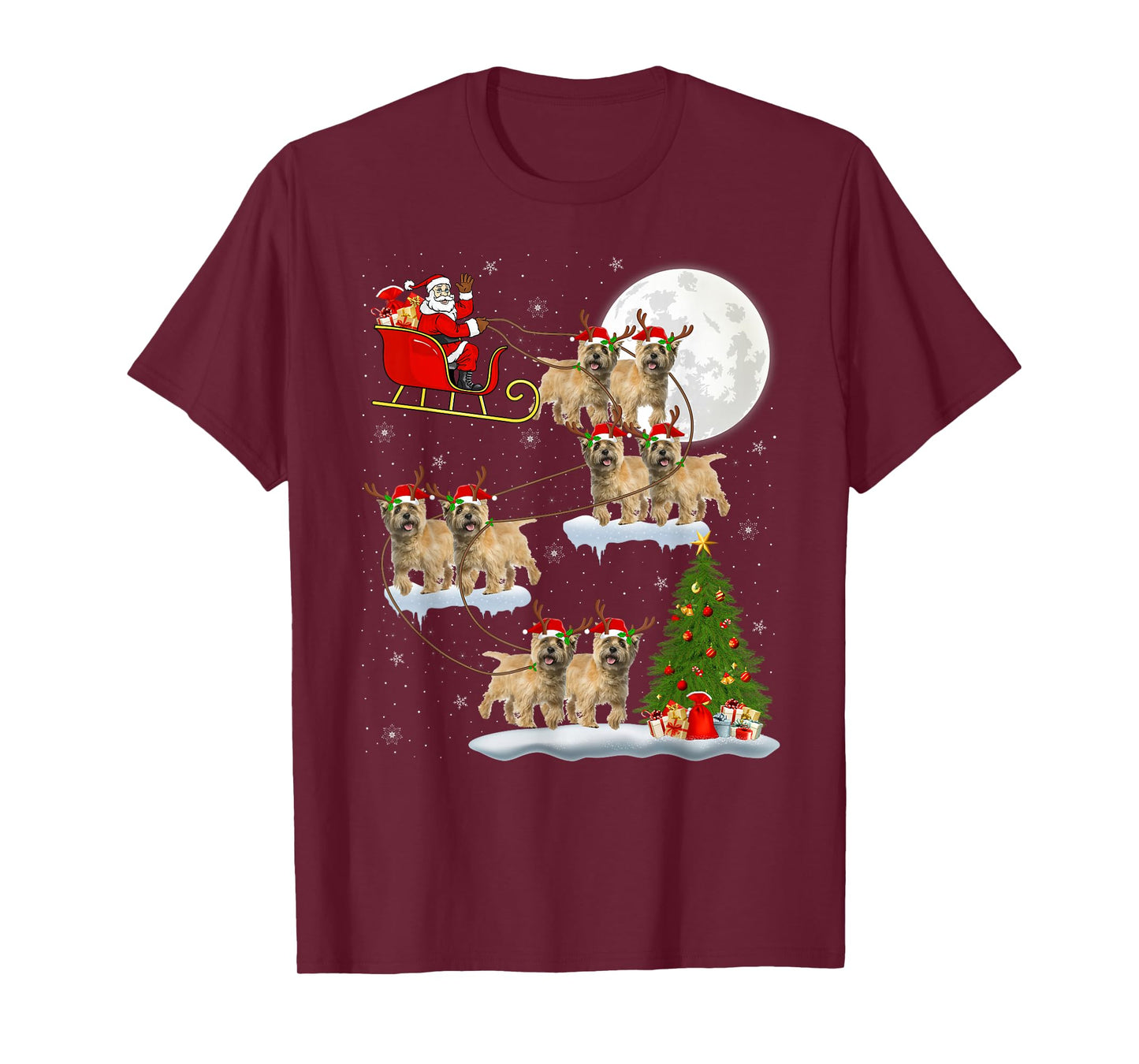 Cairn Terrier Dog Santa Sleigh Flying Funny Christmas T-Shirt