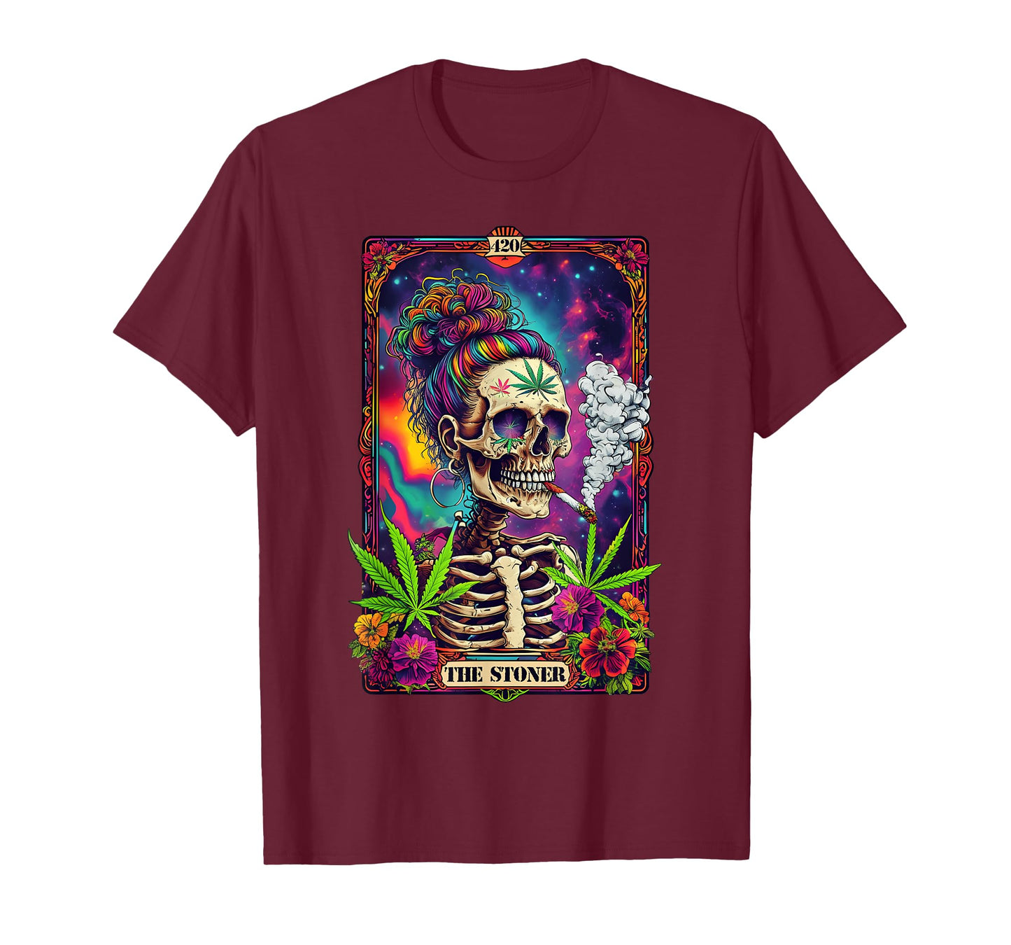 Tarot Card The Stoner 420 Cannabis Weed Skeleton Retro Style T-Shirt