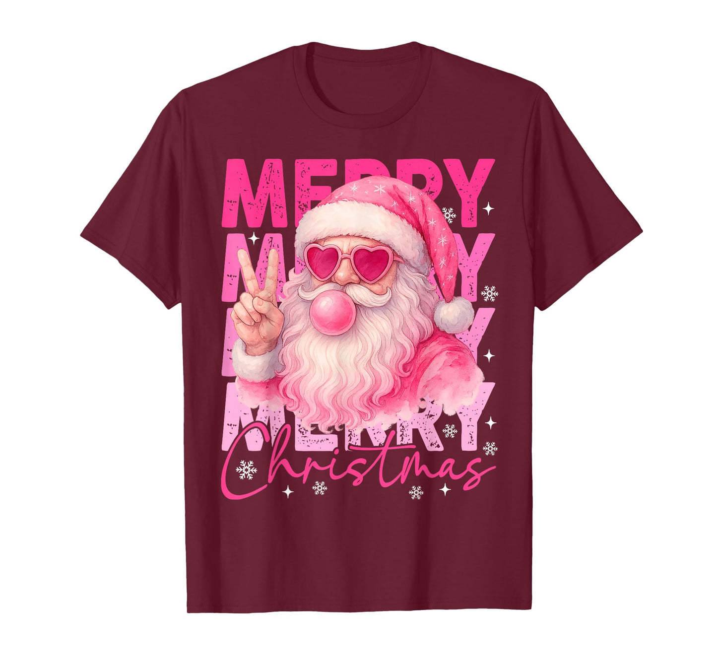 Merry Christmas Retro Pink Santa Bubblegum Xmas Holiday T-Shirt