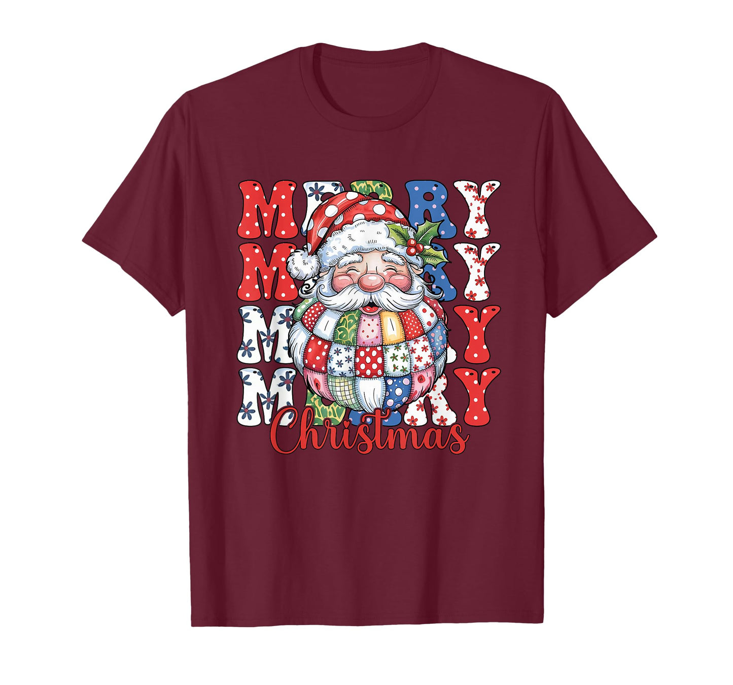 Merry Christmas Funny Santa Patchwork Christmas Matching T-Shirt