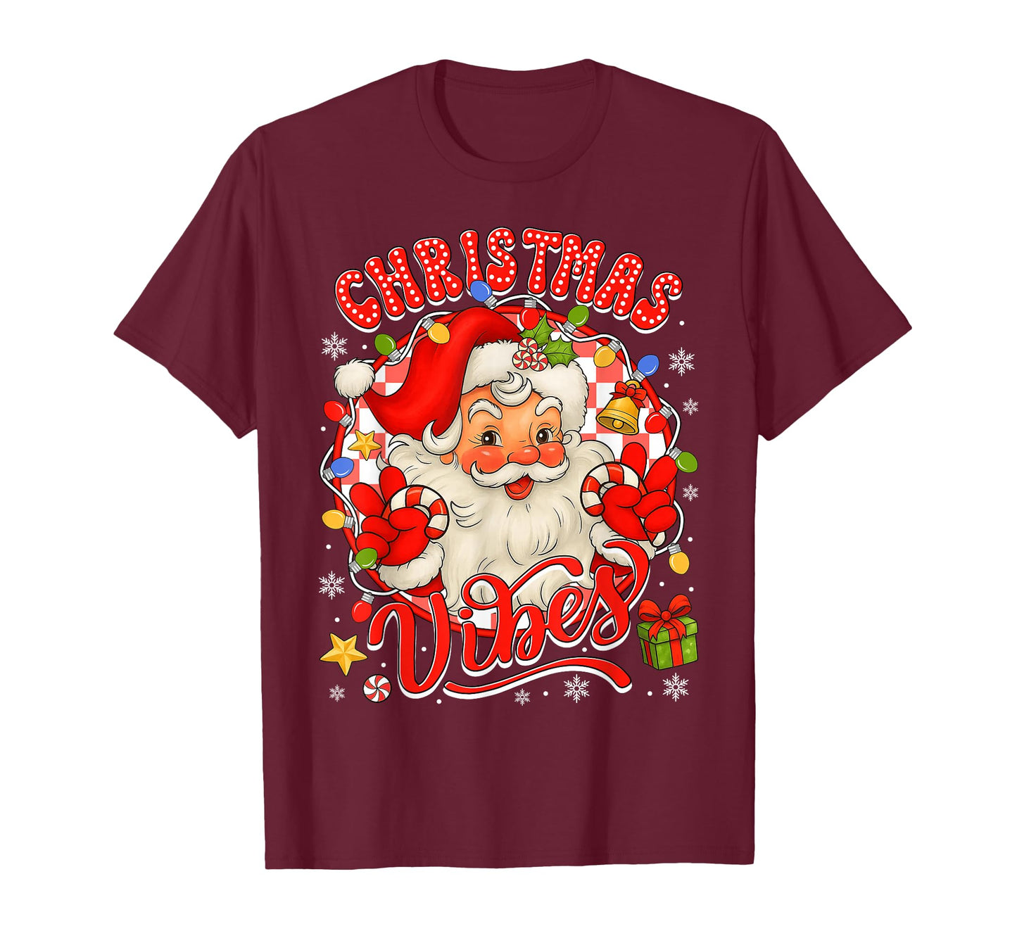 Vintage Santa Claus Christmas Vibes Pajamas Xmas Women Girls T-Shirt