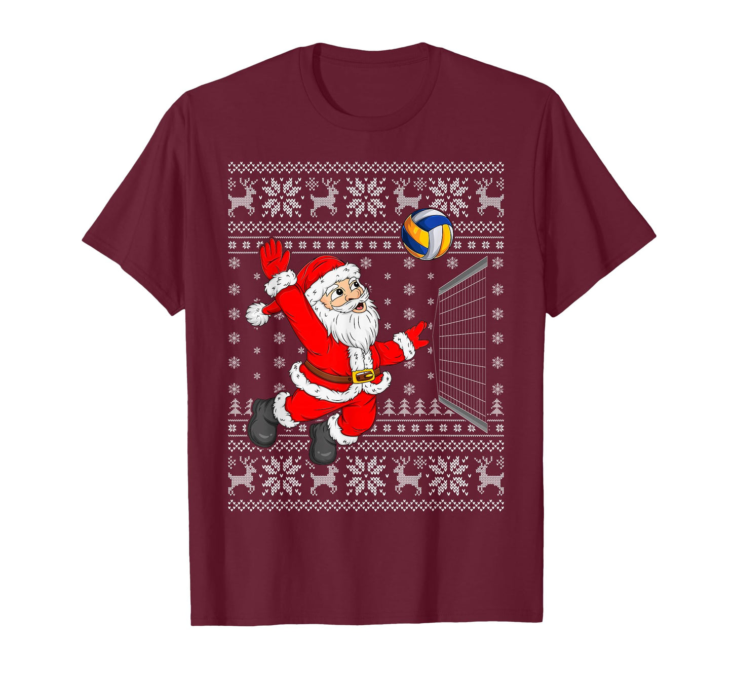 Santa Playing Volleyball Ugly Christmas Sweaters Funny Xmas T-Shirt