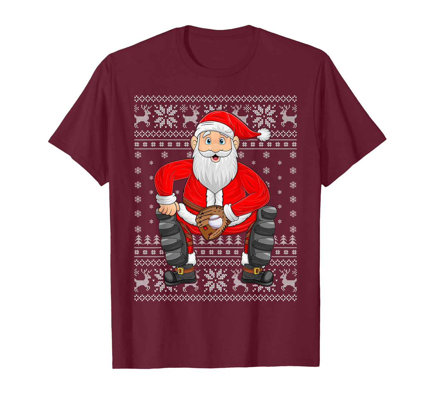 Santa Playing Baseball Catcher Ugly Christmas Sweaters Xmas T-Shirt