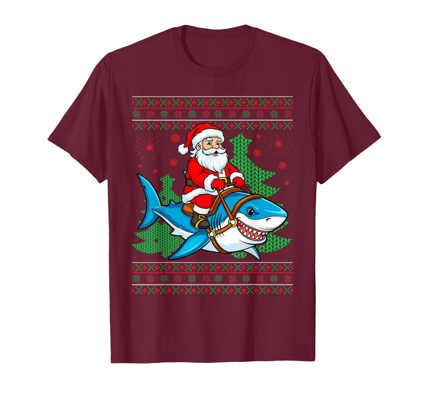 Ugly Xmas Santa Riding Shark Christmas T-Shirt