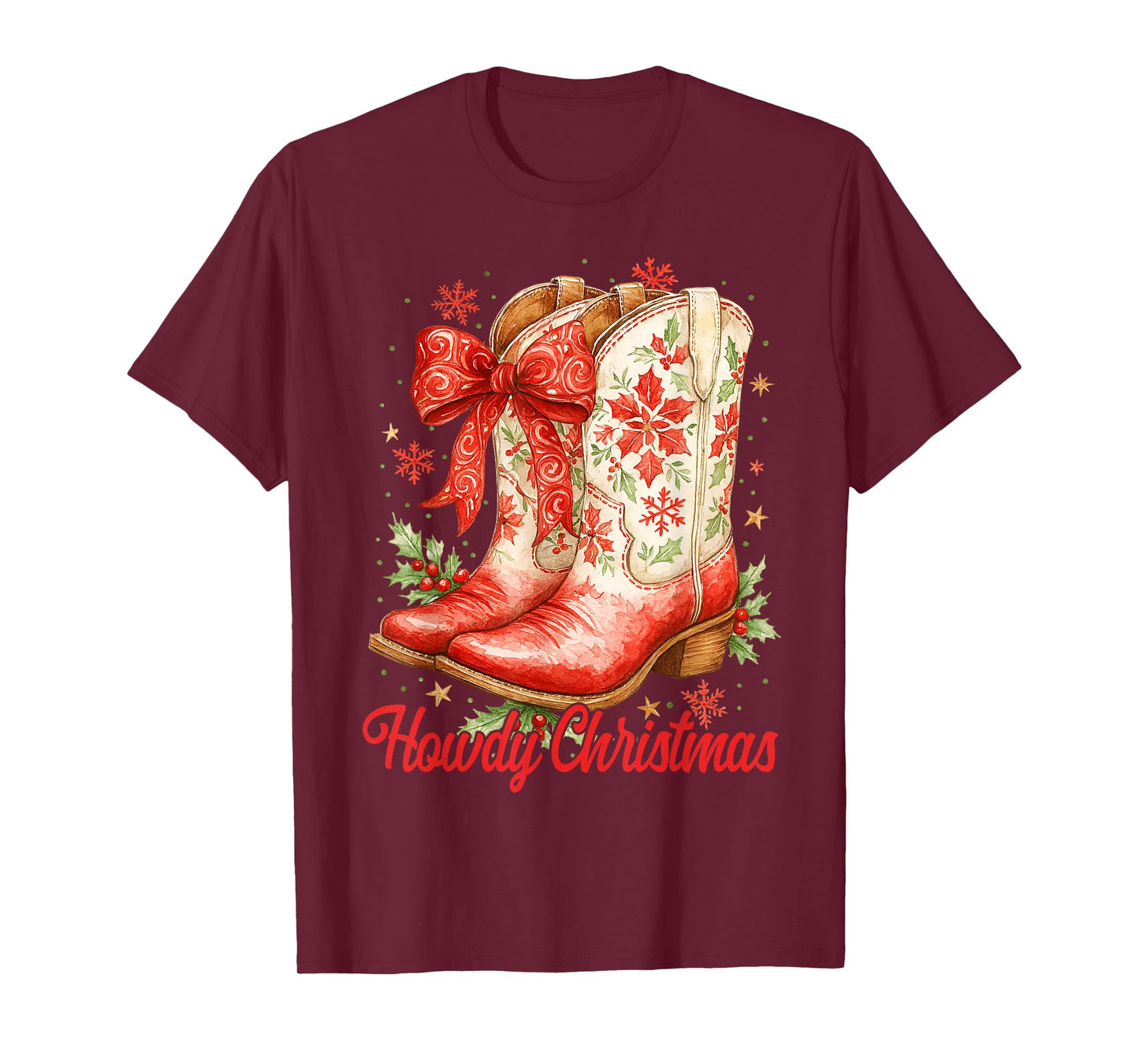 Howdy Christmas Family Pajamas Coquette Bow Cowgirl Boots T-Shirt