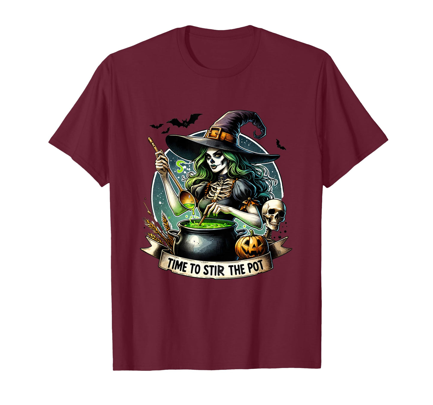 Time to Stir The Pot Zombie Woman Witch Halloween Pin-Up T-Shirt