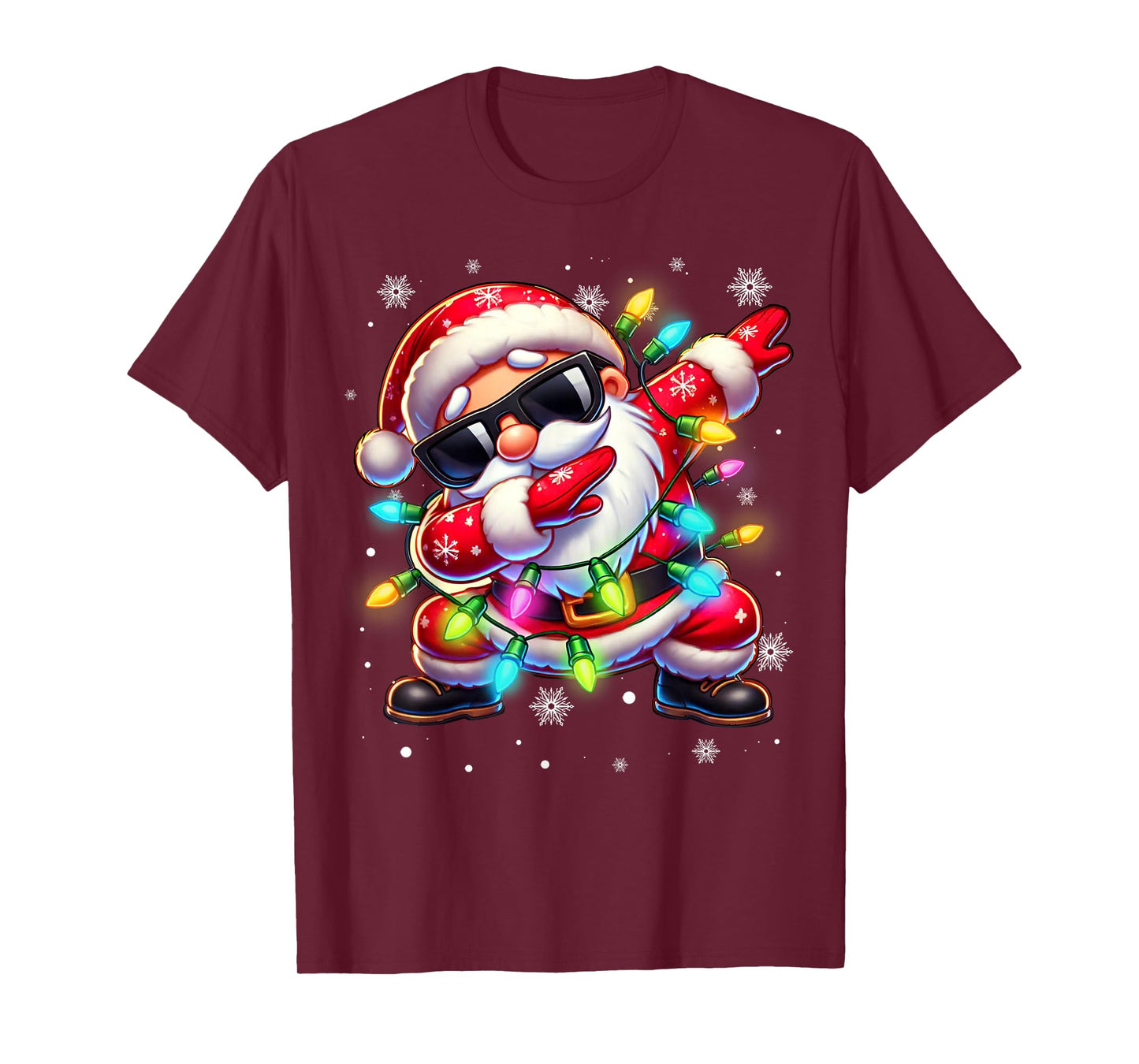 Dabbing Santa Xmas Lights Boys Men Kids Funny Christmas T-Shirt