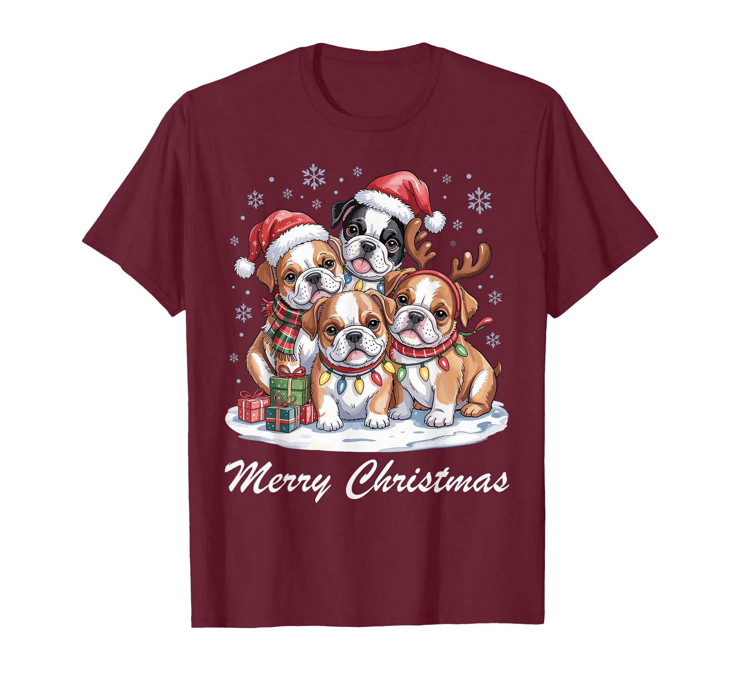 Bulldog Merry Christmas Funny Dog Lovers Holiday Pajama T-Shirt