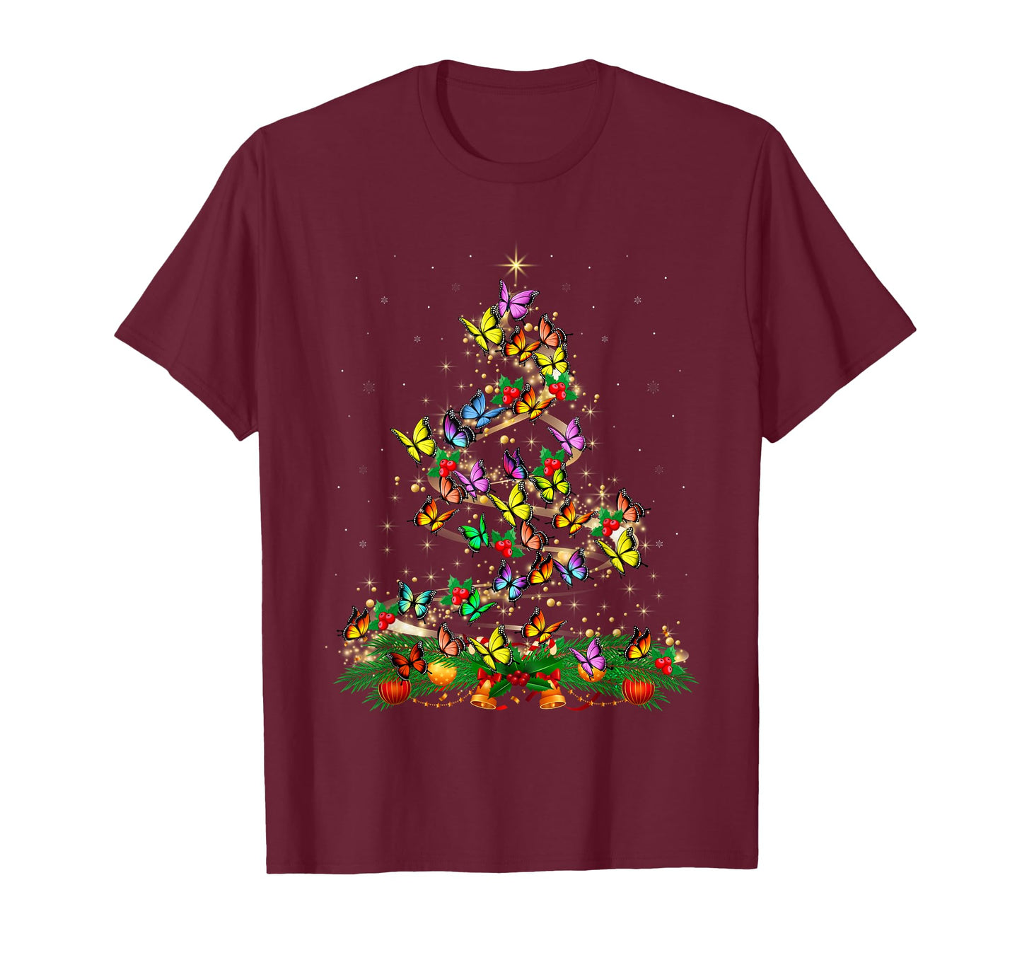 Butterfly Xmas Tree Lights Funny Butterflies Christmas T-Shirt