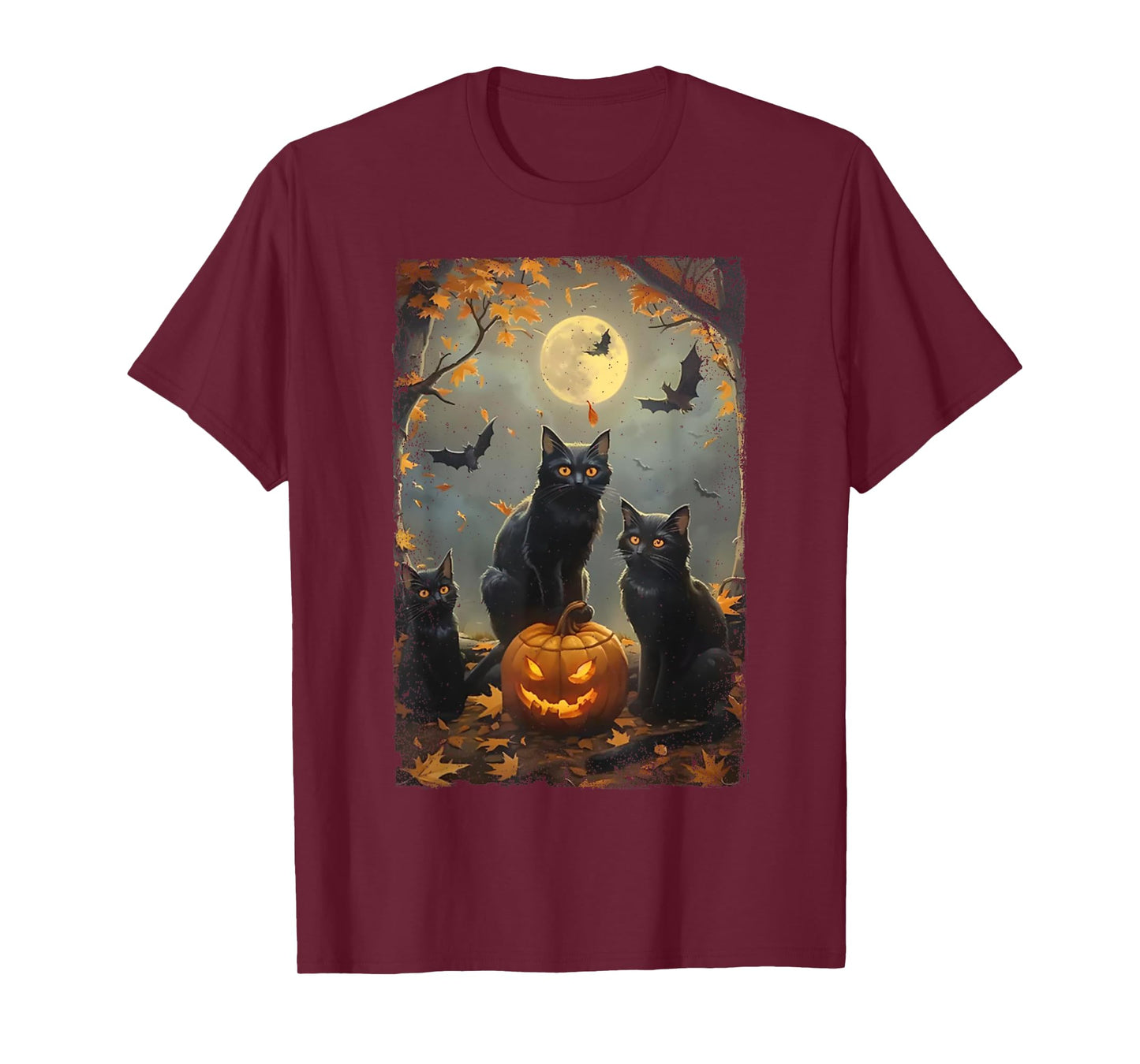 Vintage Three Black Cats Halloween Pumpkin Costume Cat Lover T-Shirt for Men Women Kids